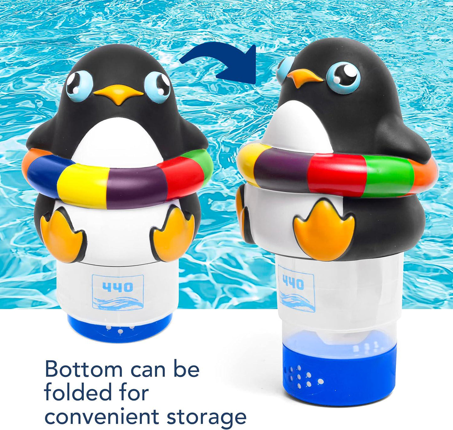 440 Pool Chlorine Floater Dispenser, Fits Up To 3 Pieces Of 3-Inch Chlorine Tabs, Adjustable Flow, Control, Heavy-Duty Plastic - Suitable For Small And Large Pools - 8 Ounces | Cartoon Penguin