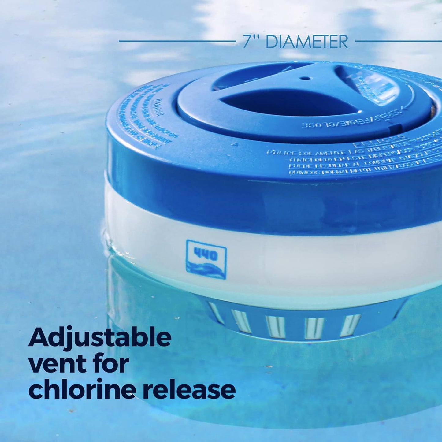 440 Pool Chlorine Floater Dispenser, Fits Up To 5 Pieces Of 3-Inch Chlorine Tabs, Adjustable Flow, Control, Heavy-Duty Plastic - Suitable For Small And Large Pools - 9.6 Ounces