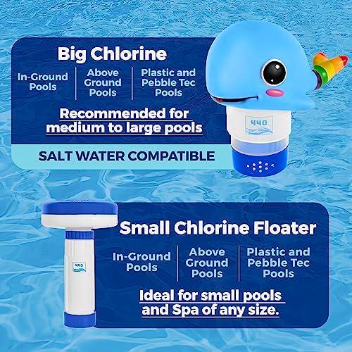 440 Pool Chlorine Floater Dispenser, Fits Up To 3 Pieces Of 3-Inch Chlorine Tabs, Adjustable Flow, Control, Heavy-Duty Plastic - Suitable For Small And Large Pools - 8 Ounces | Cartoon Whale