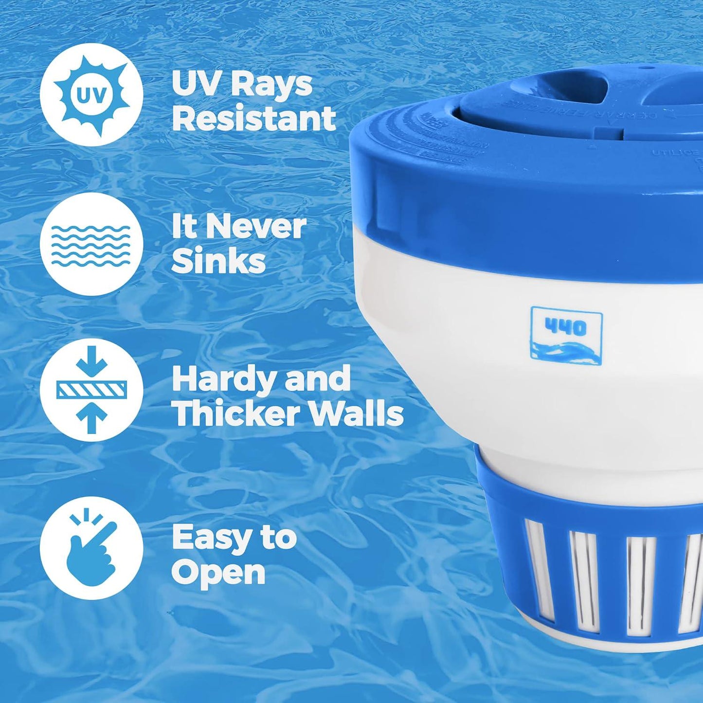 440 Pool Chlorine Floater Dispenser, Fits Up To 5 Pieces Of 3-Inch Chlorine Tabs, Adjustable Flow, Control, Heavy-Duty Plastic - Suitable For Small And Large Pools - 9.6 Ounces