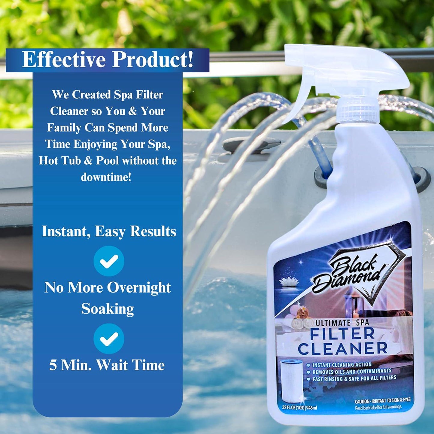 Black Diamond Stoneworks Ultimate Spa Filter Cleaner Fast-Acting Spray. Instant Clean For Hot Tub And Pool Filters Leaving Behind No Sticky Residue. Prolongs Filter Life And Pool Equipment. No Soaking