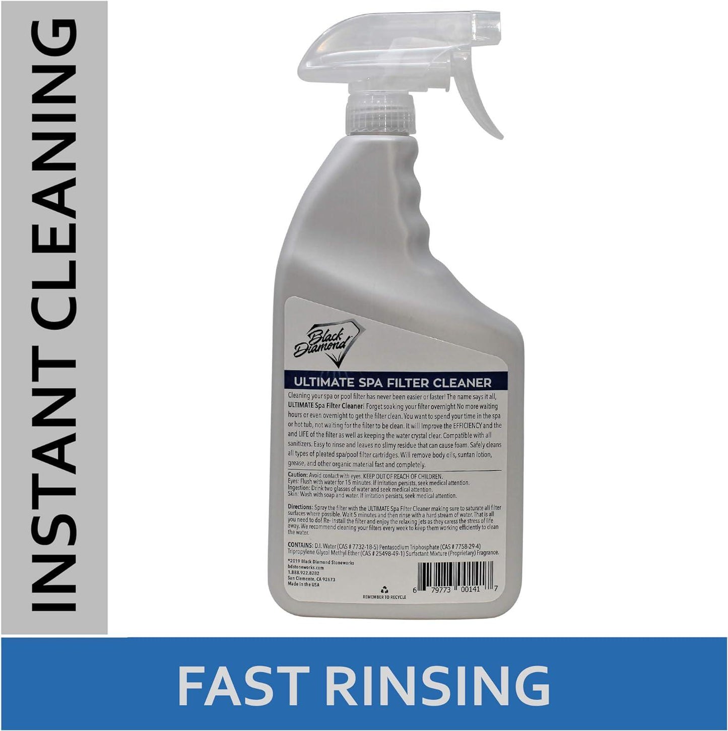 Black Diamond Stoneworks Ultimate Spa Filter Cleaner Fast-Acting Spray. Instant Clean For Hot Tub And Pool Filters Leaving Behind No Sticky Residue. Prolongs Filter Life And Pool Equipment. No Soaking