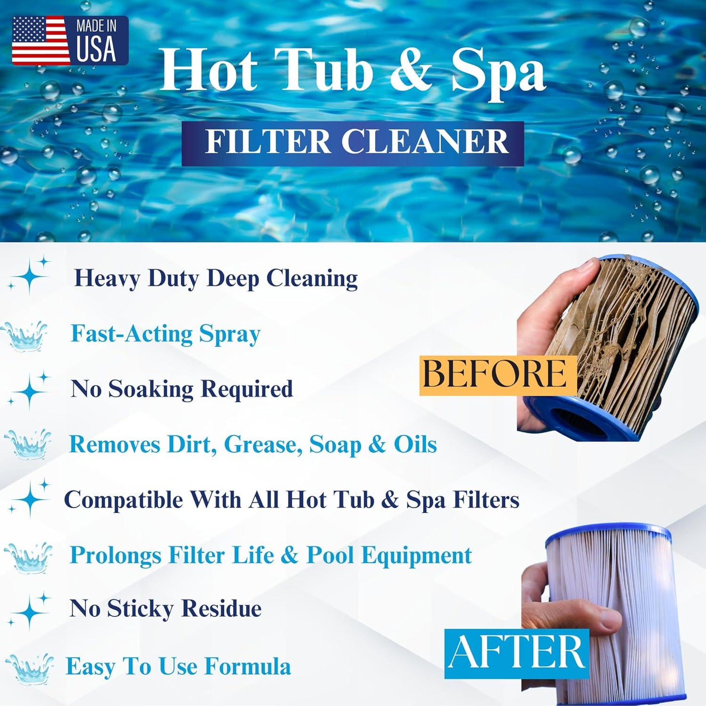 Black Diamond Stoneworks Ultimate Spa Filter Cleaner Fast-Acting Spray. Instant Clean For Hot Tub And Pool Filters Leaving Behind No Sticky Residue. Prolongs Filter Life And Pool Equipment. No Soaking