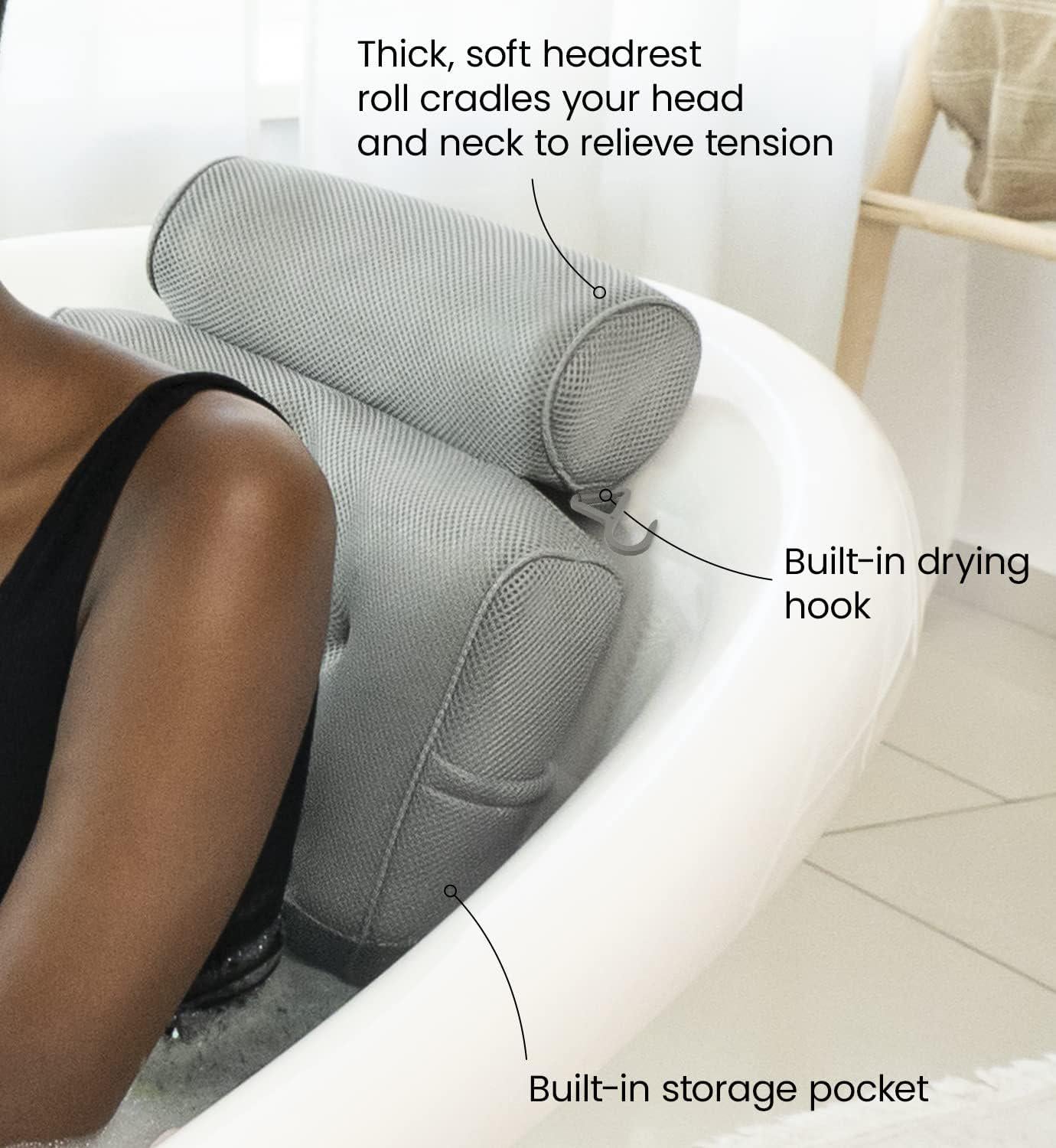 Everlasting Comfort Luxury Bath Pillow - Head, Neck, Back Support Cushion For Bathtub, Spa, Soaking