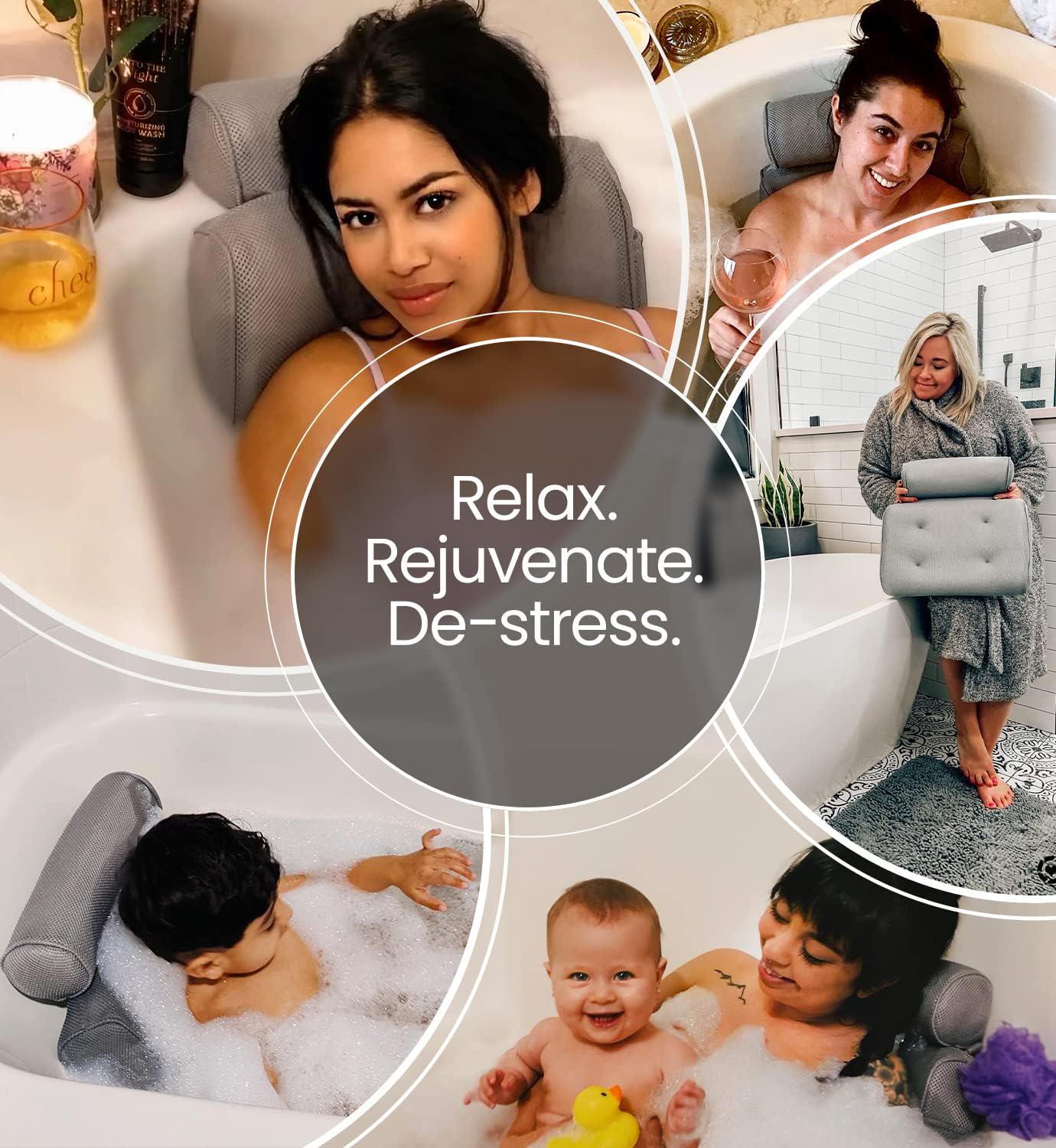 Everlasting Comfort Luxury Bath Pillow - Head, Neck, Back Support Cushion For Bathtub, Spa, Soaking
