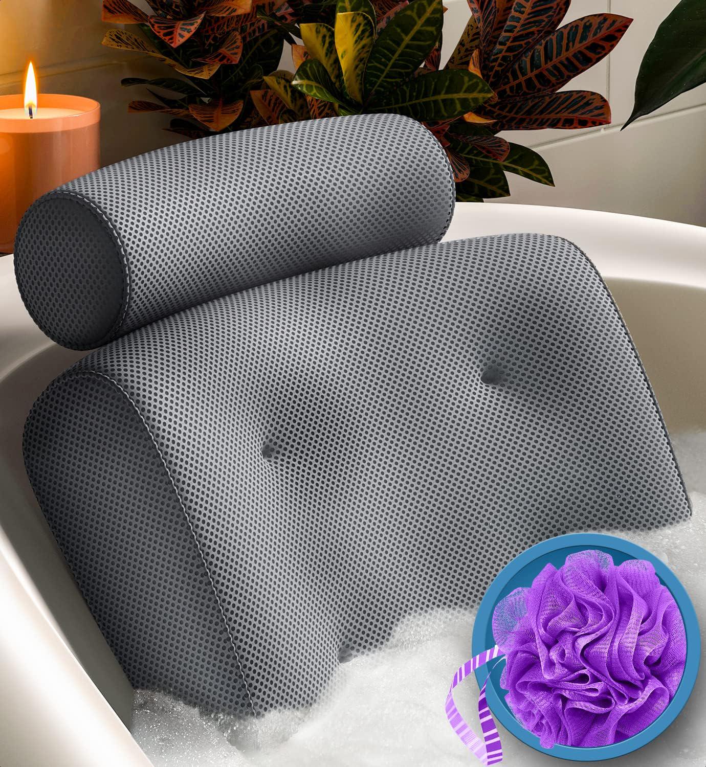 Everlasting Comfort Luxury Bath Pillow - Head, Neck, Back Support Cushion For Bathtub, Spa, Soaking