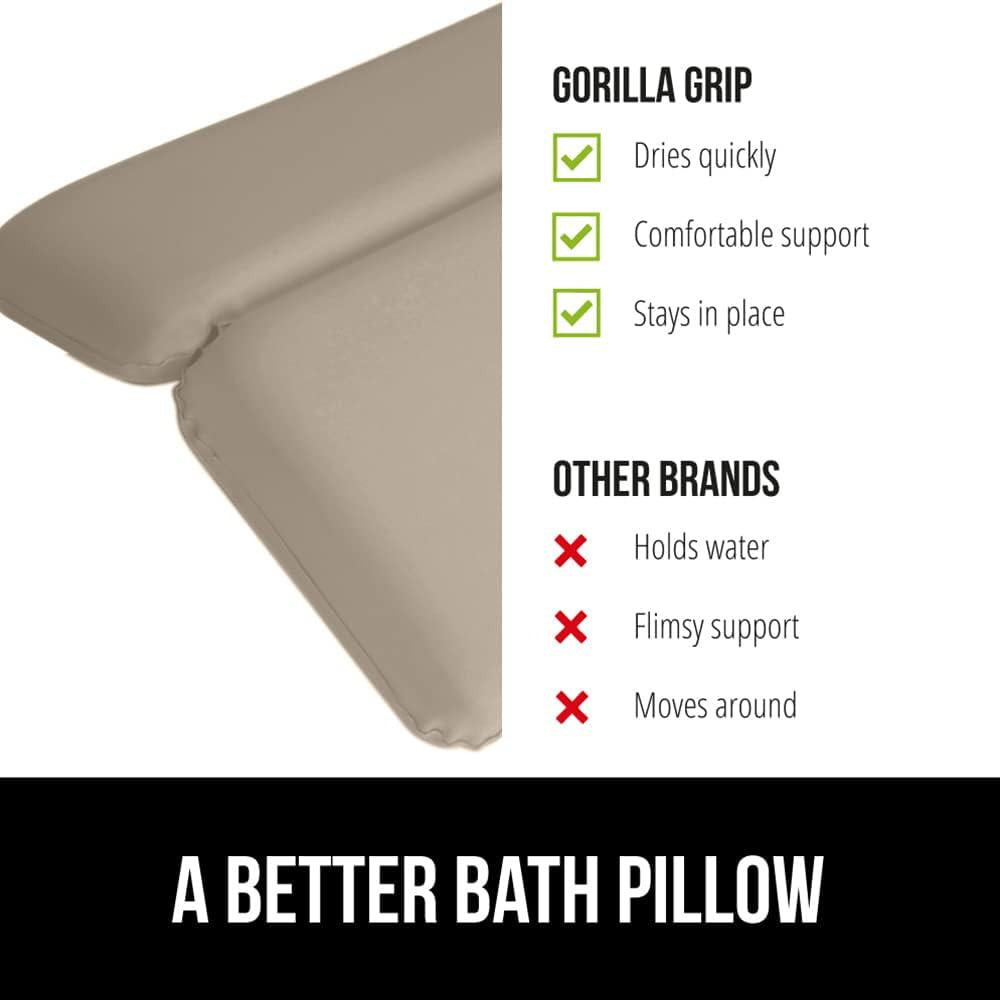 Gorilla Grip Bath Pillow For Tub, Improved Suction Cups, Luxury Bathtub Pillows, Headrest For Neck And Back Support, Relaxing Home Spa, Hot Tubs And Bathroom Essentials, Gifts For Women, 2 Panel Beige