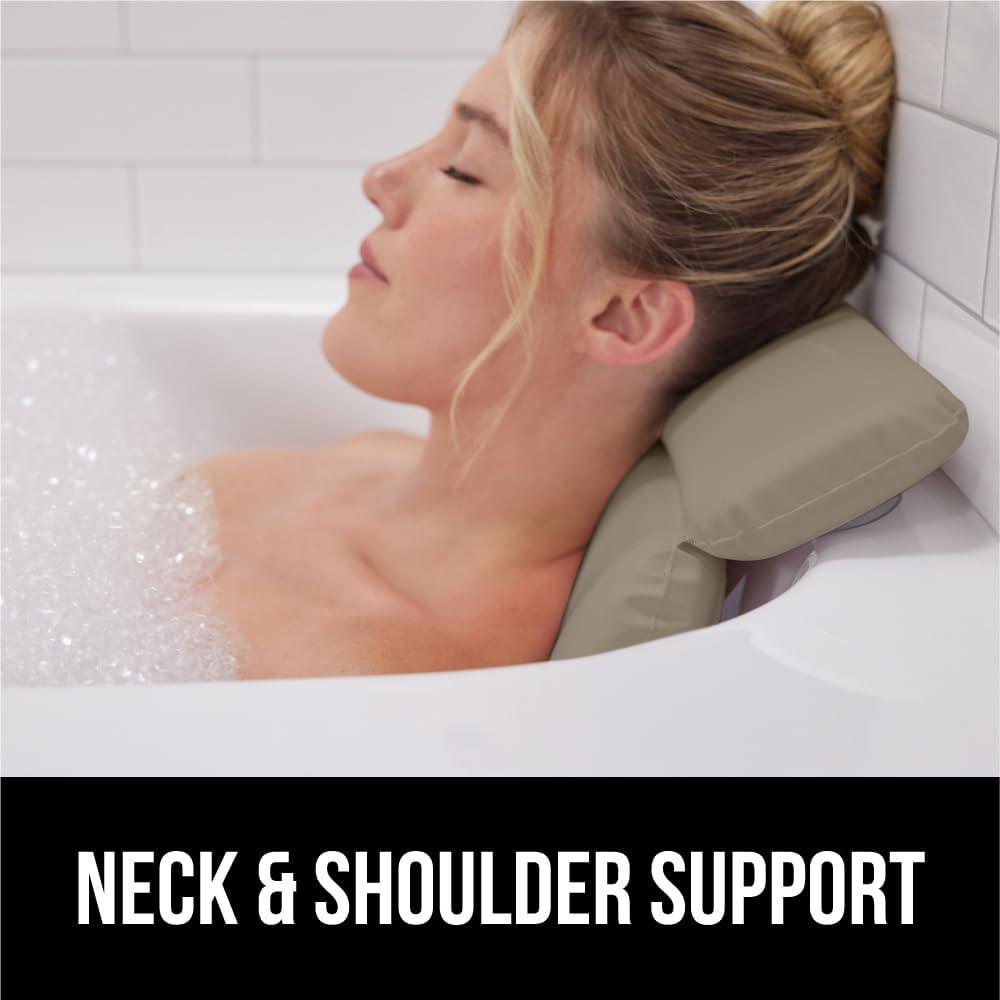 Gorilla Grip Bath Pillow For Tub, Improved Suction Cups, Luxury Bathtub Pillows, Headrest For Neck And Back Support, Relaxing Home Spa, Hot Tubs And Bathroom Essentials, Gifts For Women, 2 Panel Beige