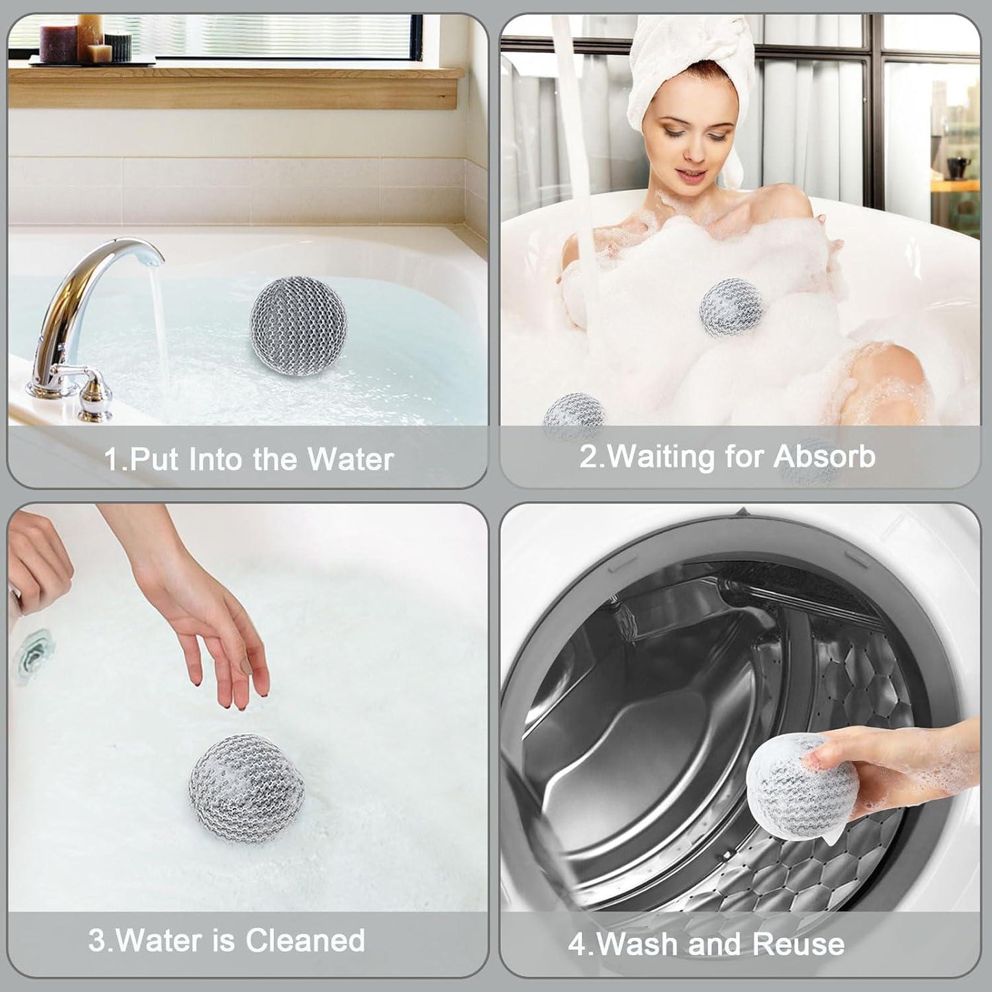 JULMELON Hot Tub Scum Absorber, 4 Pack Spa And Pool Scum Eliminating Balls Reusable Hot Tub Oil Absorbing Sponge Washable Scum Floating Filter To Keep Water Clear For Pool Bath Hot Tub Accessories(Gray)
