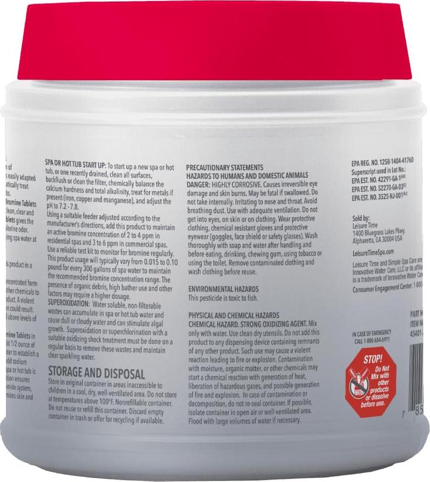 LEISURE TIME 45401A Brom Tabs Bromine Tablets, 2.2 Lbs