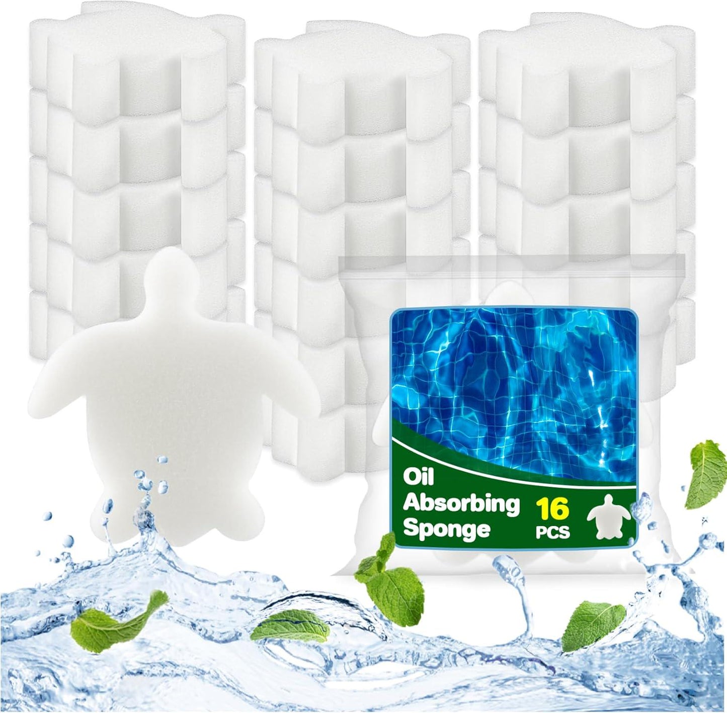 Pool Sponge Oil Absorber 16 PCS - Pool Scum Sponge,Pool Sponges That Soak Up Oil Hot Tub Sponge Oil Absorbing Sponge Turtle Oil Scum Absorbing Filter Sponge For Hot Tub Swimming Pool,Spa