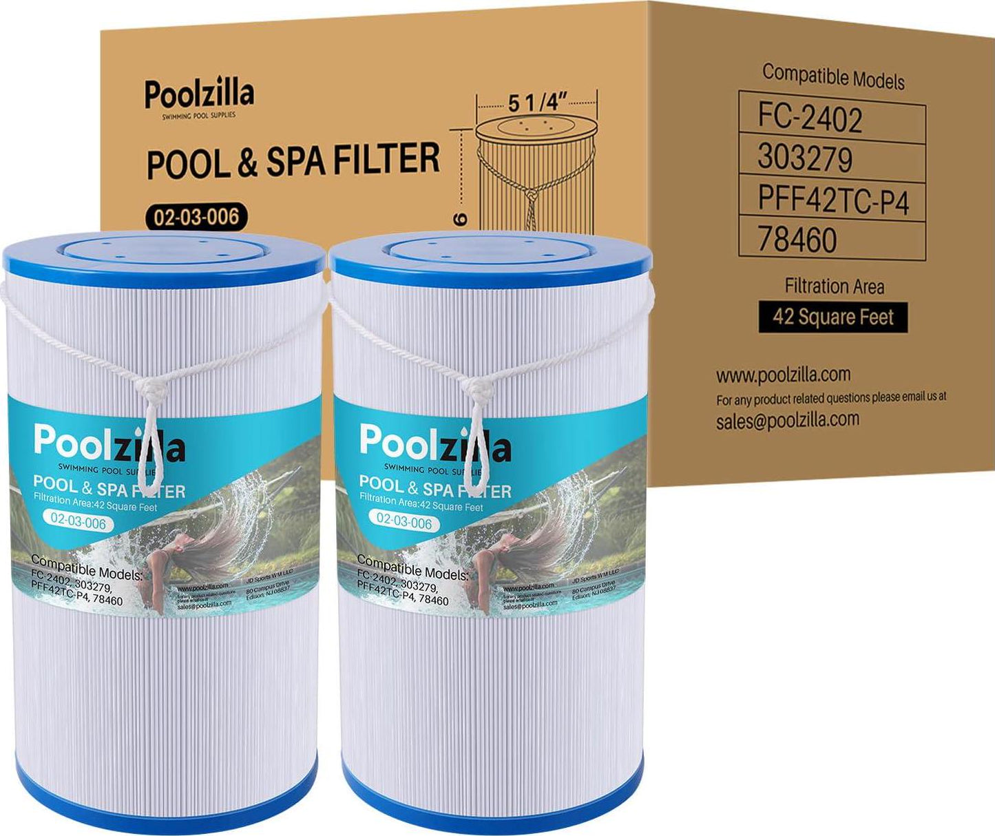 Poolzilla 2-Pack Spa Filter Replacement Cartridge, FC-2402 For Watkins 303279, PFF42TC-P4, 78460, SD-01322