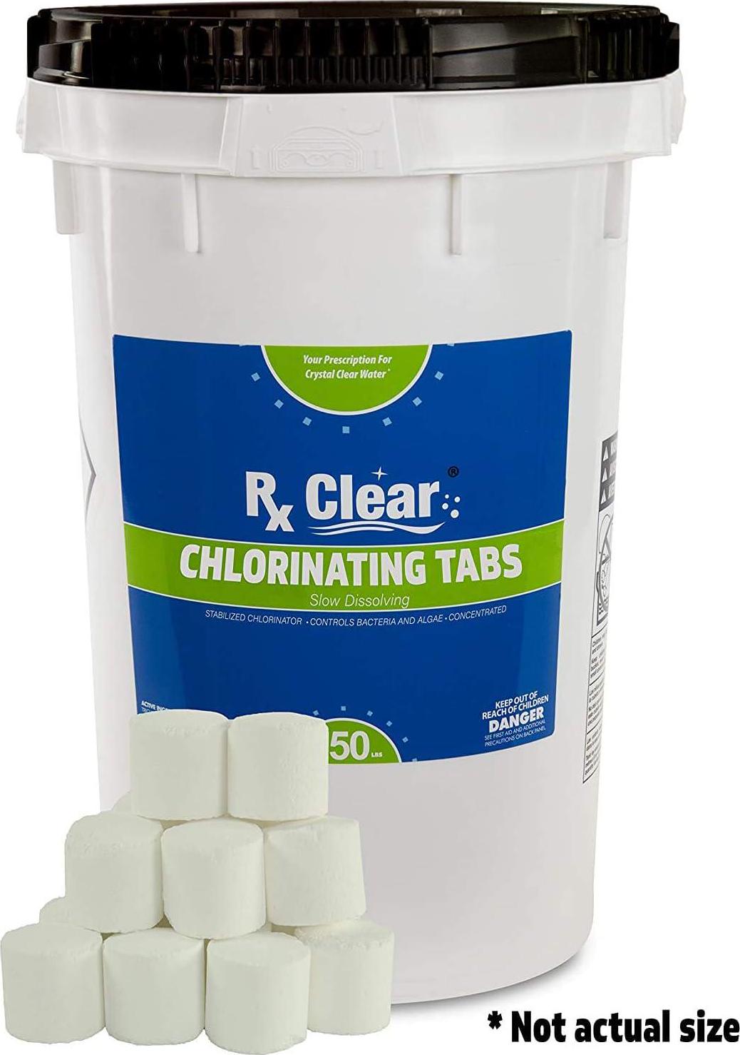 Rx Clear 1 Inch Stabilized Chlorine Tablets | 1200 Lbs | Use Tabs As Bactericide, Algaecide, And Disinfectant In Swimming Pools | Long Lasting, Slow Dissolving, And UV Protected
