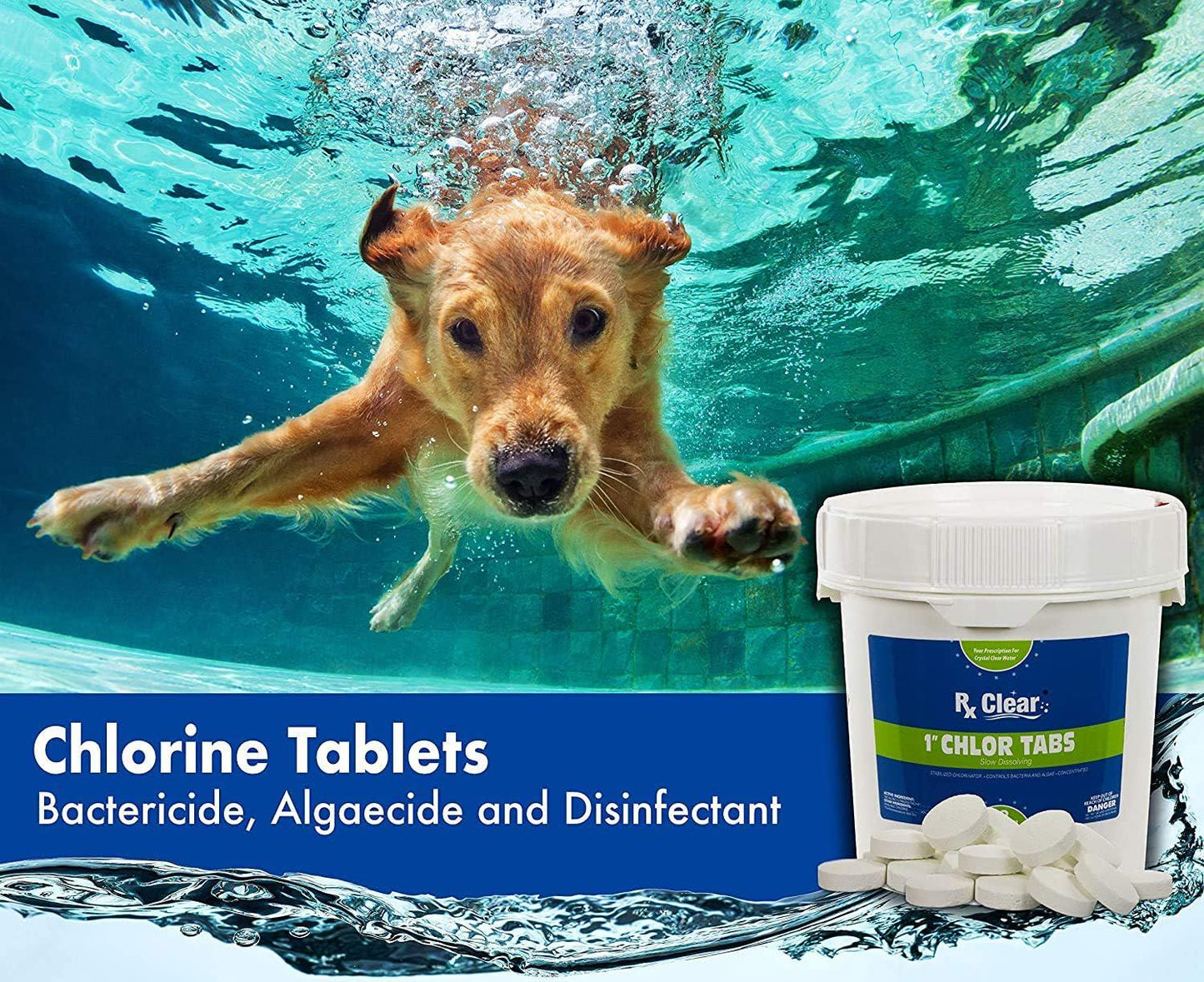 Rx Clear 1 Inch Stabilized Chlorine Tablets | 1200 Lbs | Use Tabs As Bactericide, Algaecide, And Disinfectant In Swimming Pools | Long Lasting, Slow Dissolving, And UV Protected