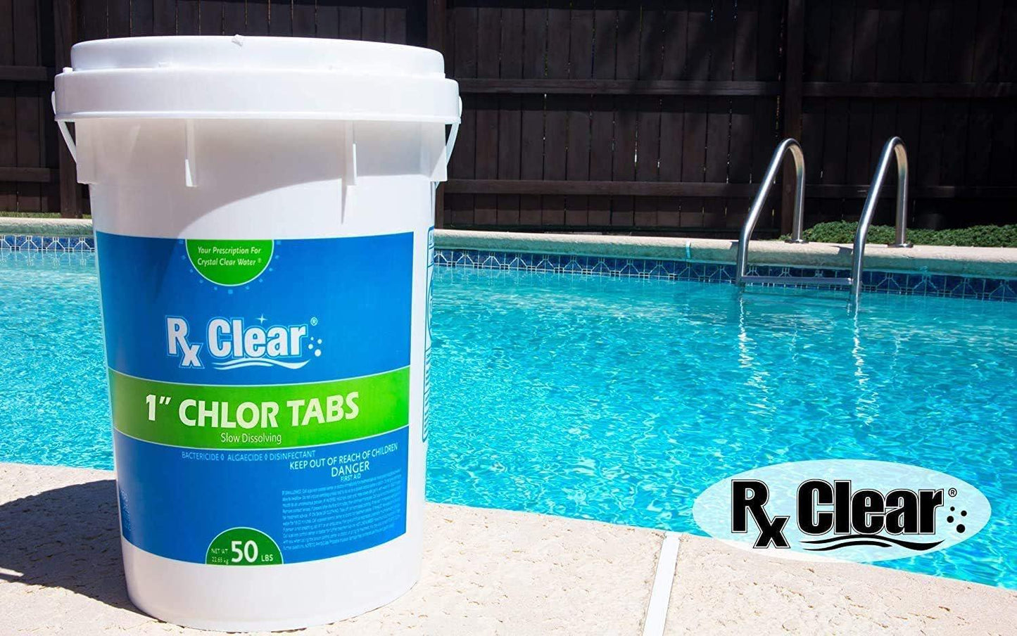 Rx Clear 1 Inch Stabilized Chlorine Tablets | 1200 Lbs | Use Tabs As Bactericide, Algaecide, And Disinfectant In Swimming Pools | Long Lasting, Slow Dissolving, And UV Protected