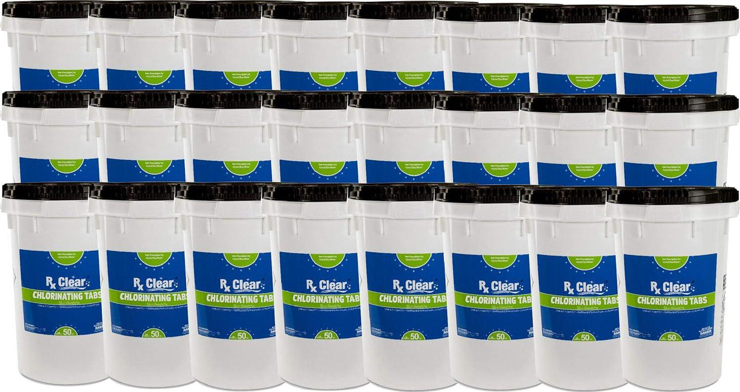 Rx Clear 1 Inch Stabilized Chlorine Tablets | 1200 Lbs | Use Tabs As Bactericide, Algaecide, And Disinfectant In Swimming Pools | Long Lasting, Slow Dissolving, And UV Protected