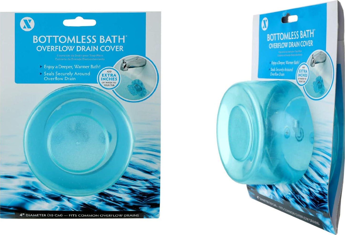 SlipX Solutions Bottomless Bath | Overflow Drain Cover For Tub | Best Gifts For Mom, Spa And Bath Accessories | Drain Block, Water Stopper Plug | Bath Essentials For Women | 4 Diameter, Aqua