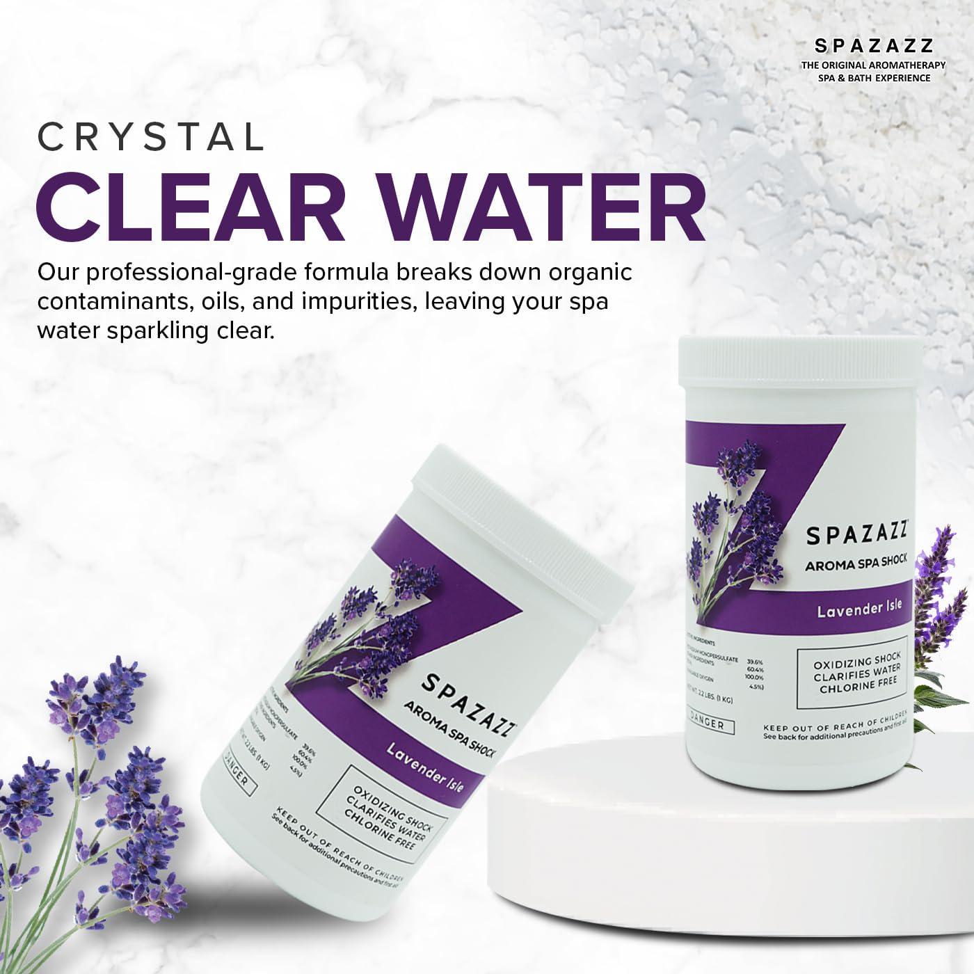 Spazazz Aroma Scented Non Chlorine Spa Shock For Hot Tubs Chlorine Free Oxidizer Treatment. Water Clarifier With Potassium Monopersulfate - Professional Grade- Lavender Isle 2.2lb