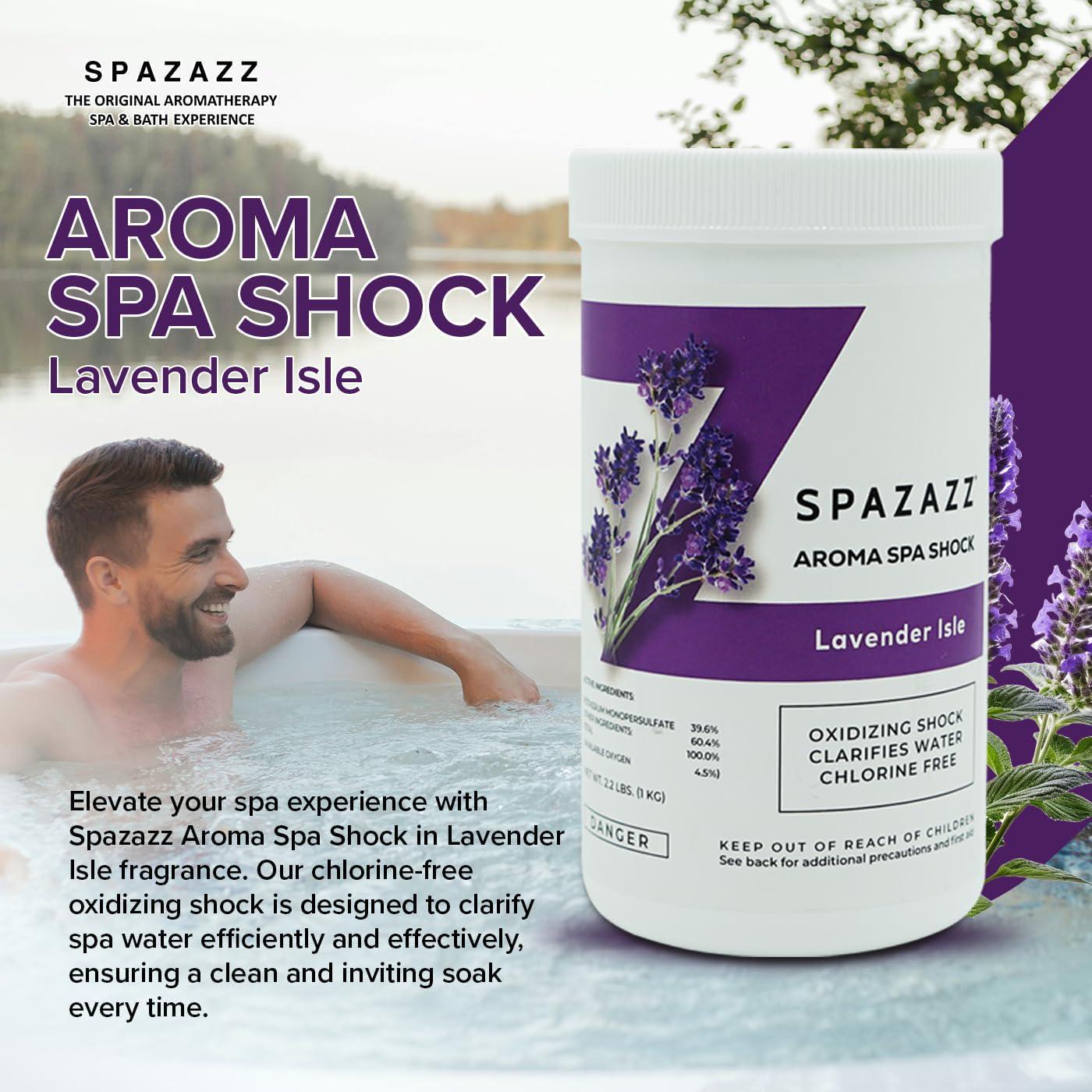 Spazazz Aroma Scented Non Chlorine Spa Shock For Hot Tubs Chlorine Free Oxidizer Treatment. Water Clarifier With Potassium Monopersulfate - Professional Grade- Lavender Isle 2.2lb