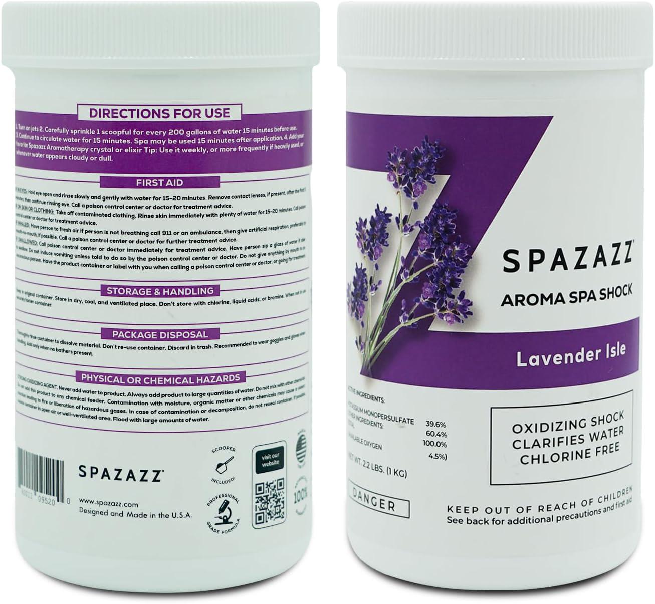 Spazazz Aroma Scented Non Chlorine Spa Shock For Hot Tubs Chlorine Free Oxidizer Treatment. Water Clarifier With Potassium Monopersulfate - Professional Grade- Lavender Isle 2.2lb