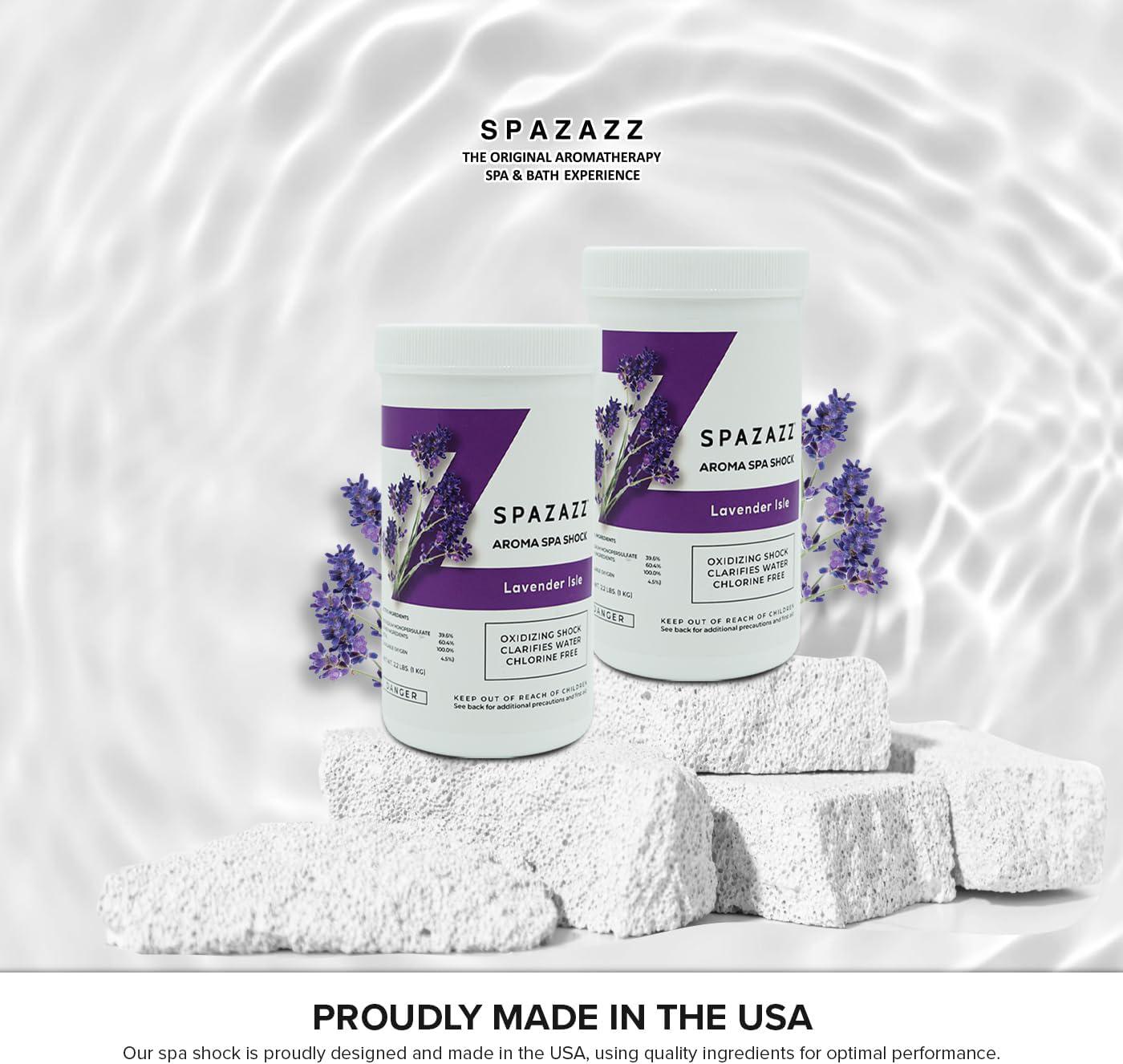 Spazazz Aroma Scented Non Chlorine Spa Shock For Hot Tubs Chlorine Free Oxidizer Treatment. Water Clarifier With Potassium Monopersulfate - Professional Grade- Lavender Isle 2.2lb