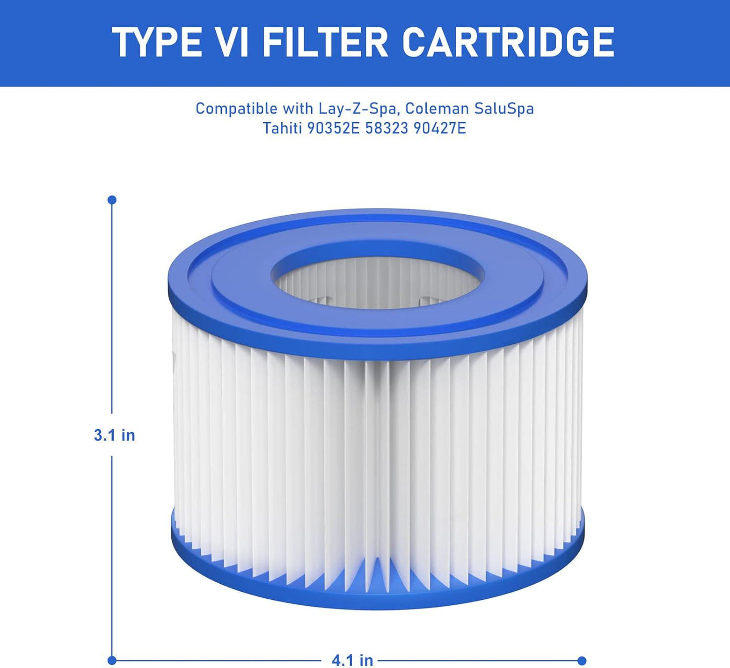 Type VI Hot Tub Filter Cartridge Compatible With Lay-Z-Spa, Coleman SaluSpa 90352E, 58323E, 58323 Swimming Pool Pump (16 Pack)
