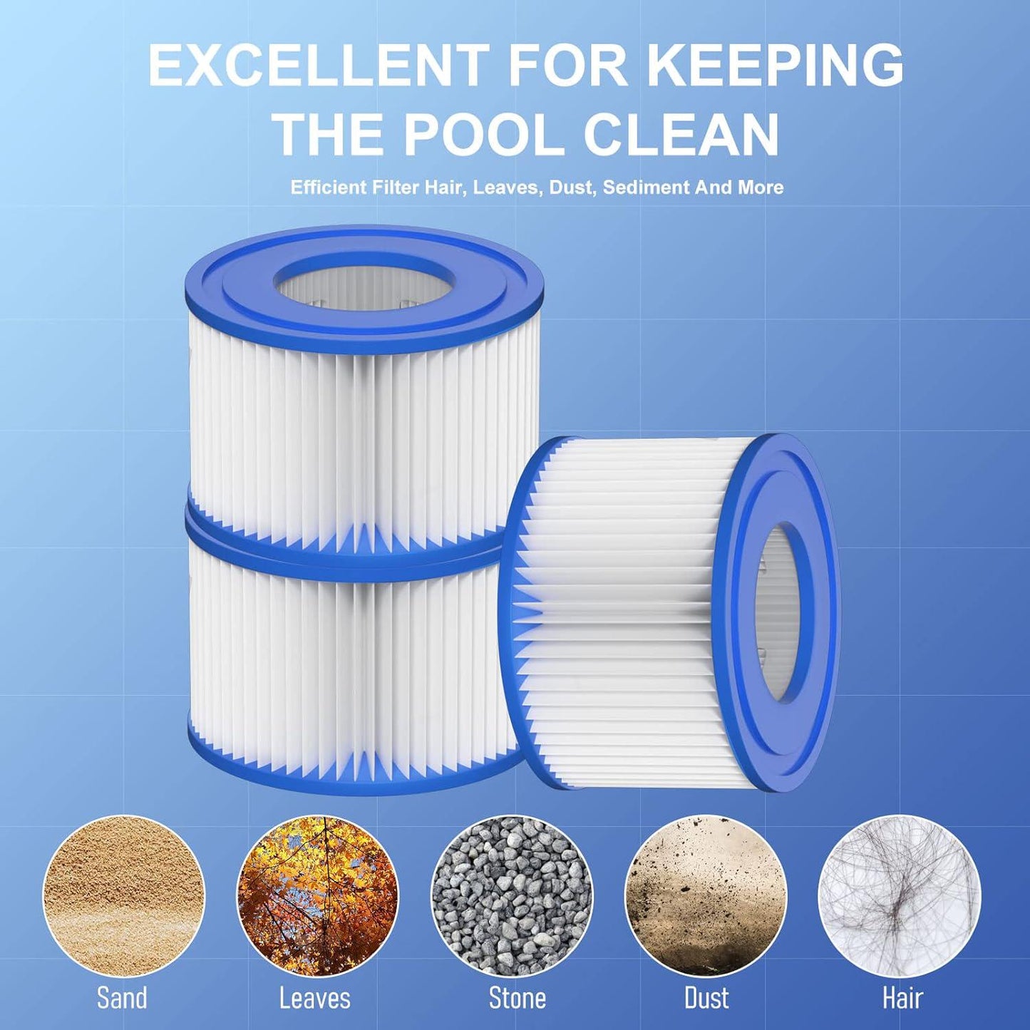 Type VI Hot Tub Filter Cartridge Compatible With Lay-Z-Spa, Coleman SaluSpa 90352E, 58323E, 58323 Swimming Pool Pump (16 Pack)