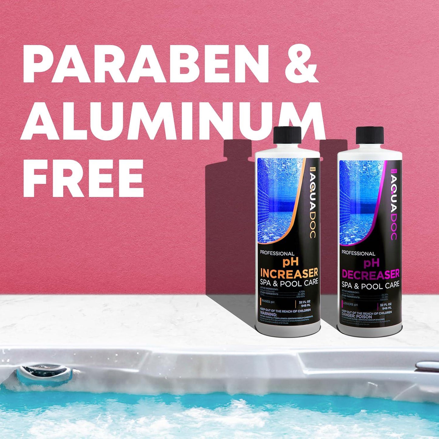AquaDoc PH Increaser And Decreaser For Hot Tub - PH Up And Down For Hot Tub Spa PH Balancer - Adjust PH Levels For Indoor And Outdoor Hot Tub Maintenance