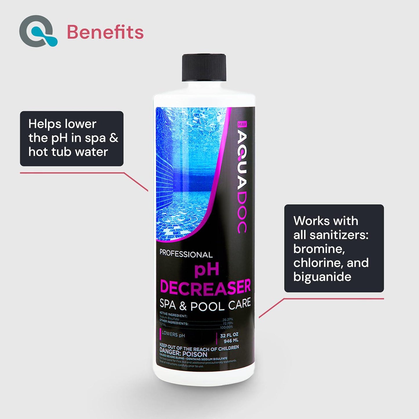 AquaDoc PH Increaser And Decreaser For Hot Tub - PH Up And Down For Hot Tub Spa PH Balancer - Adjust PH Levels For Indoor And Outdoor Hot Tub Maintenance
