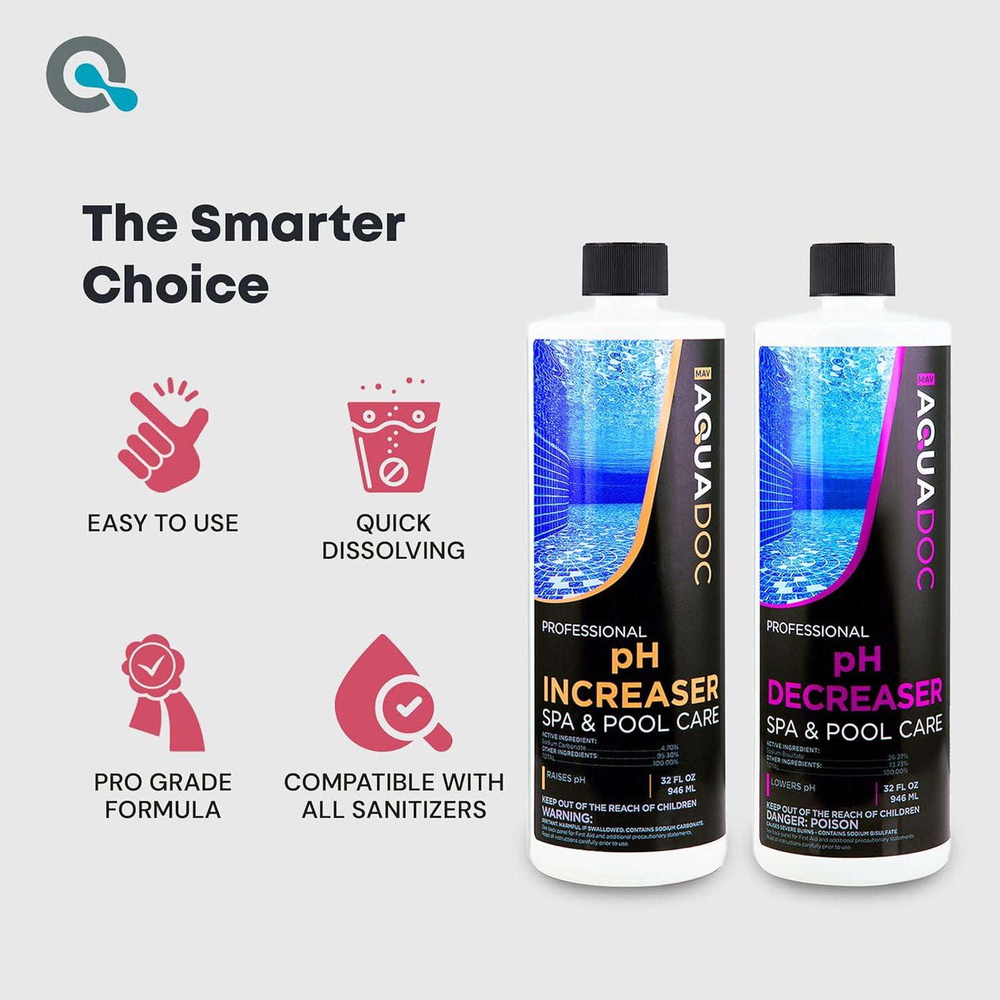 AquaDoc PH Increaser And Decreaser For Hot Tub - PH Up And Down For Hot Tub Spa PH Balancer - Adjust PH Levels For Indoor And Outdoor Hot Tub Maintenance