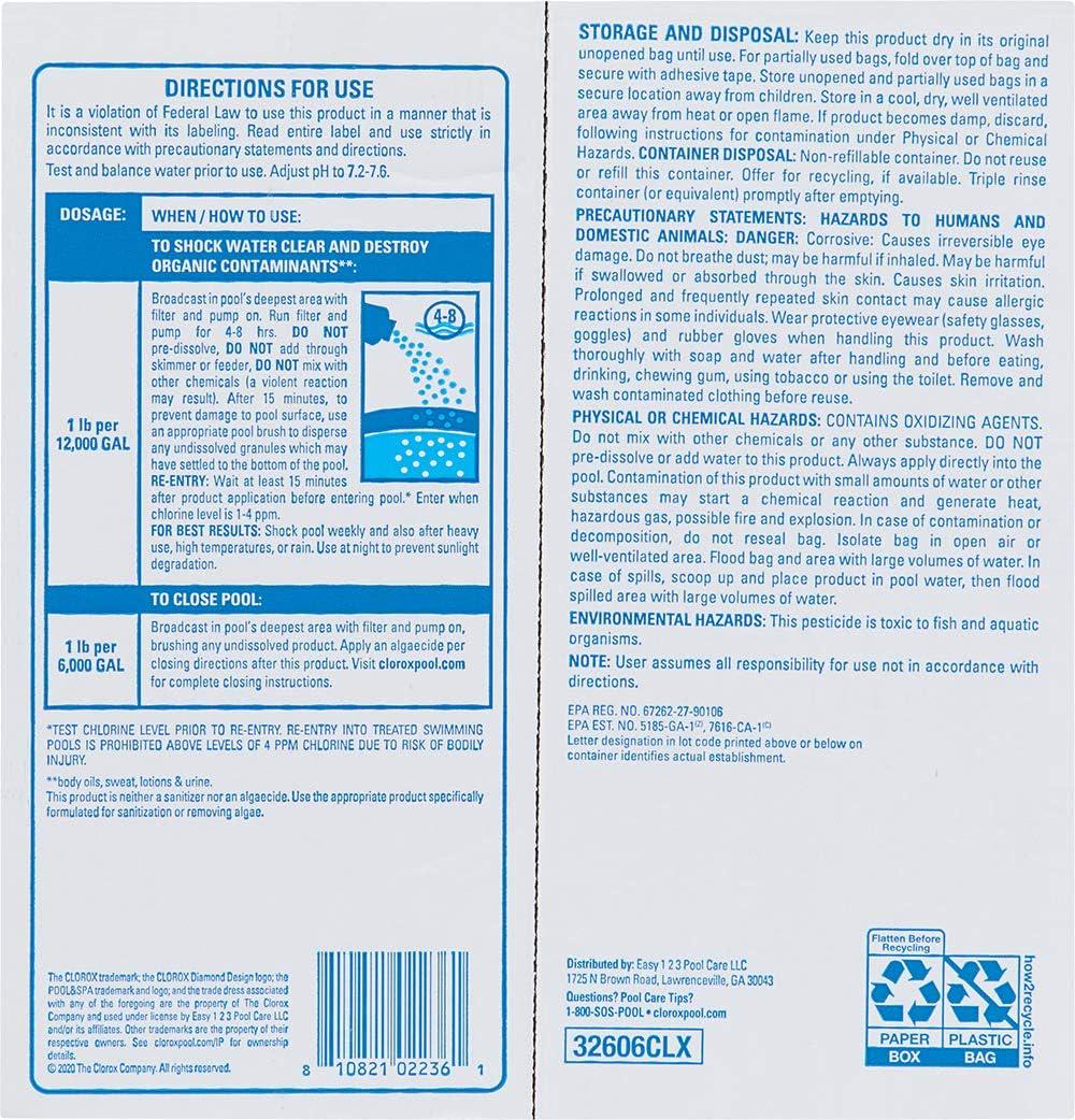 Clorox Pool&Spa Shock Plus, For Crystal Clear Swimming Pool Water, Swim-ready In 15 Minutes, Suitable For Vinyl Pools (6-Pack)