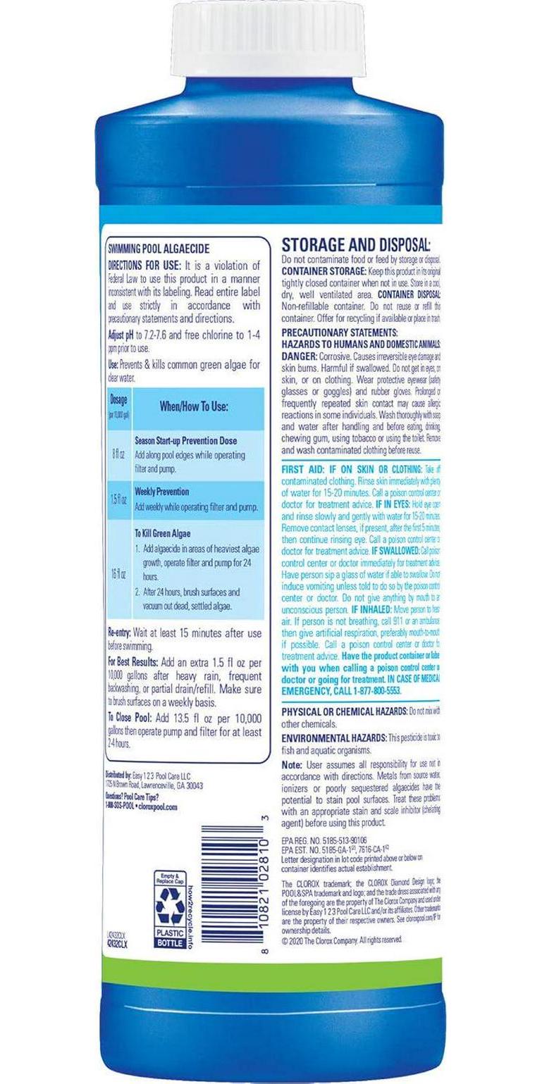 Clorox Pool&Spa Swimming Pool Algaecide, Prevents And Treats Pool Algae, Non-Foaming, 1 Quart (Pack Of 1)