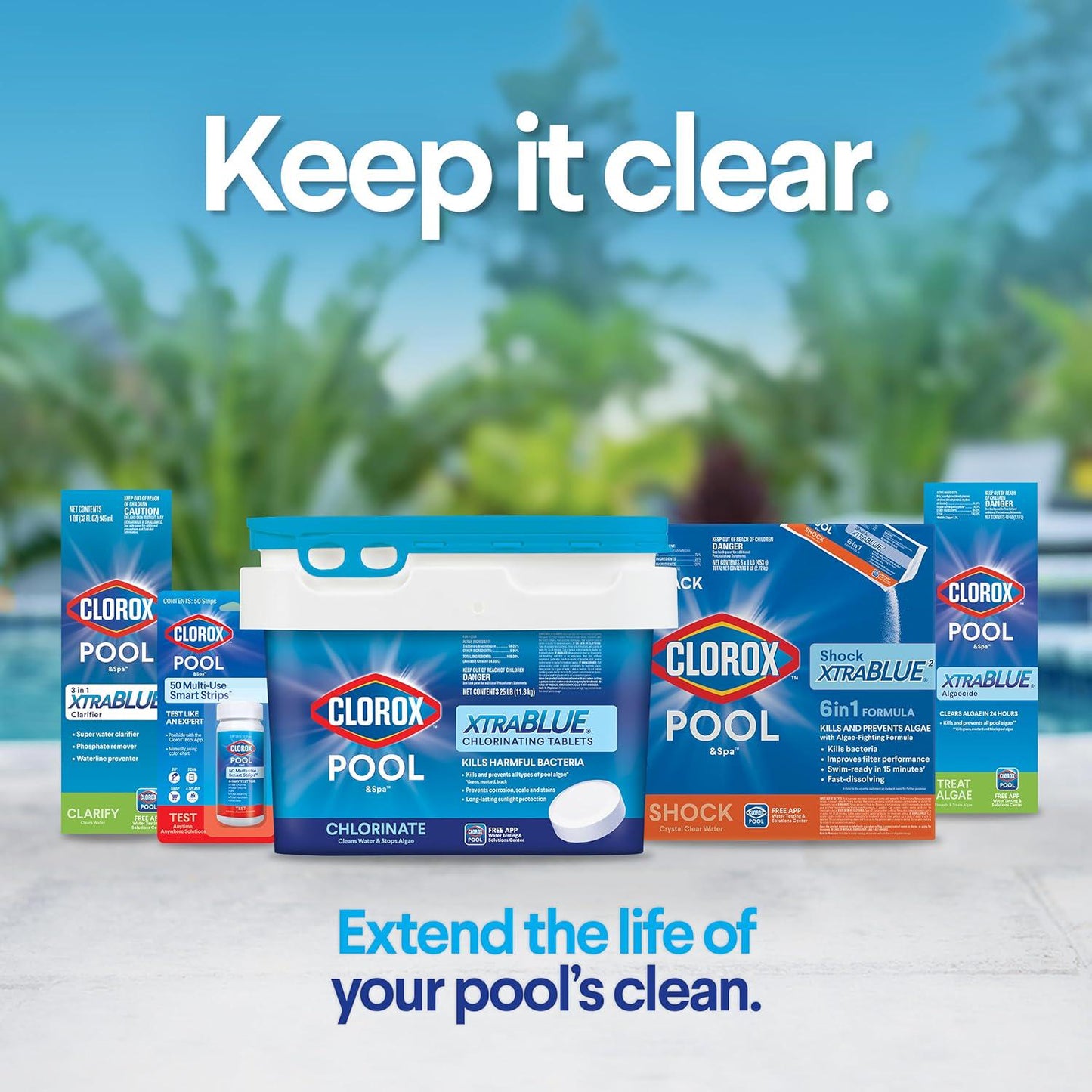 Clorox Pool&Spa XTRABLUE Plus 3 Chlorinating Tablets, Individually Wrapped, Kills Bacteria And Stops Algae (35 LB)