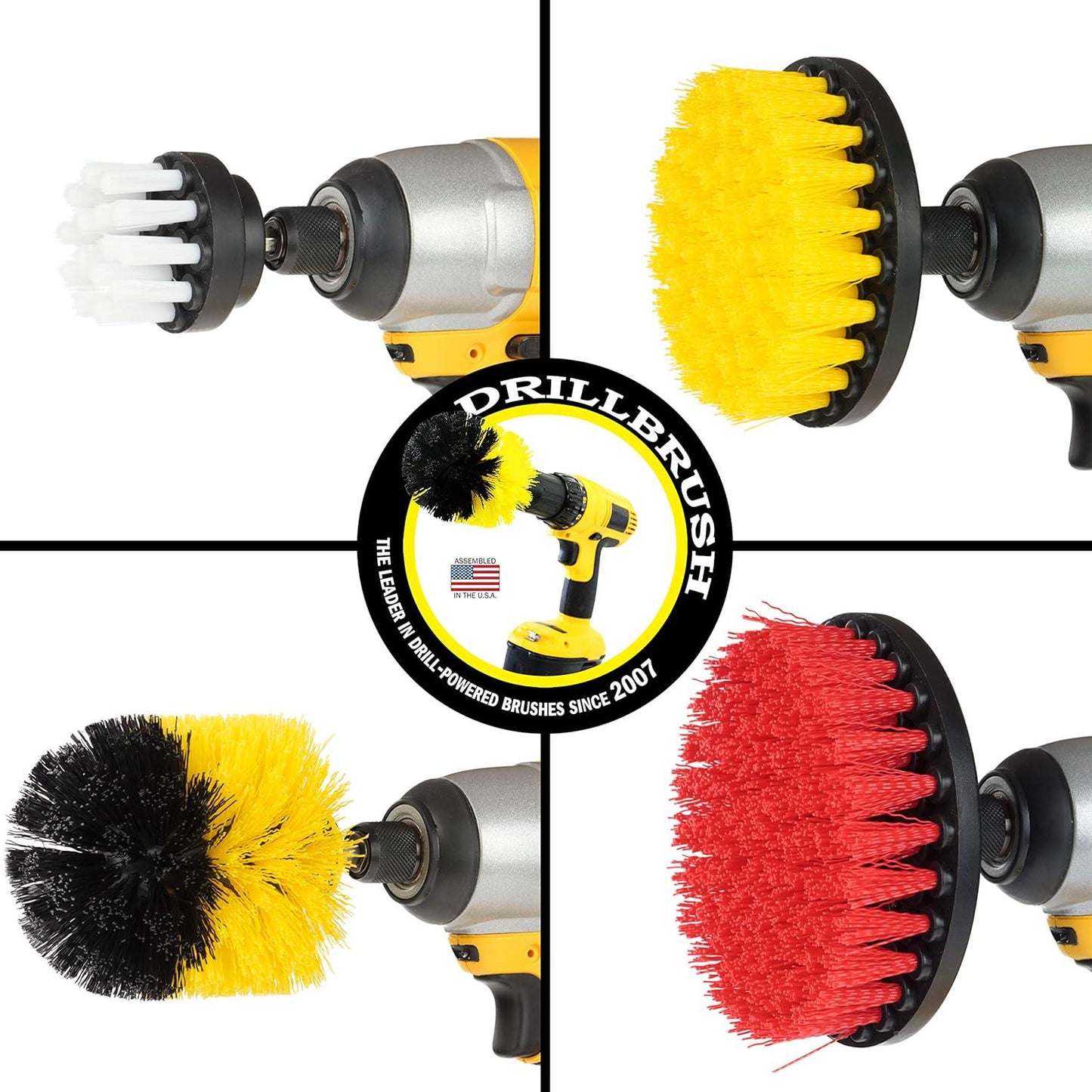 Drillbrush Drill Brush Scrub Brush - Drill Powered Cleaning Attachments - Time Saving Cleaning Kit For Tile And Grout - Cordless Power Scrubber Set - Automotive Detailing Brushes For Vehicle Interior