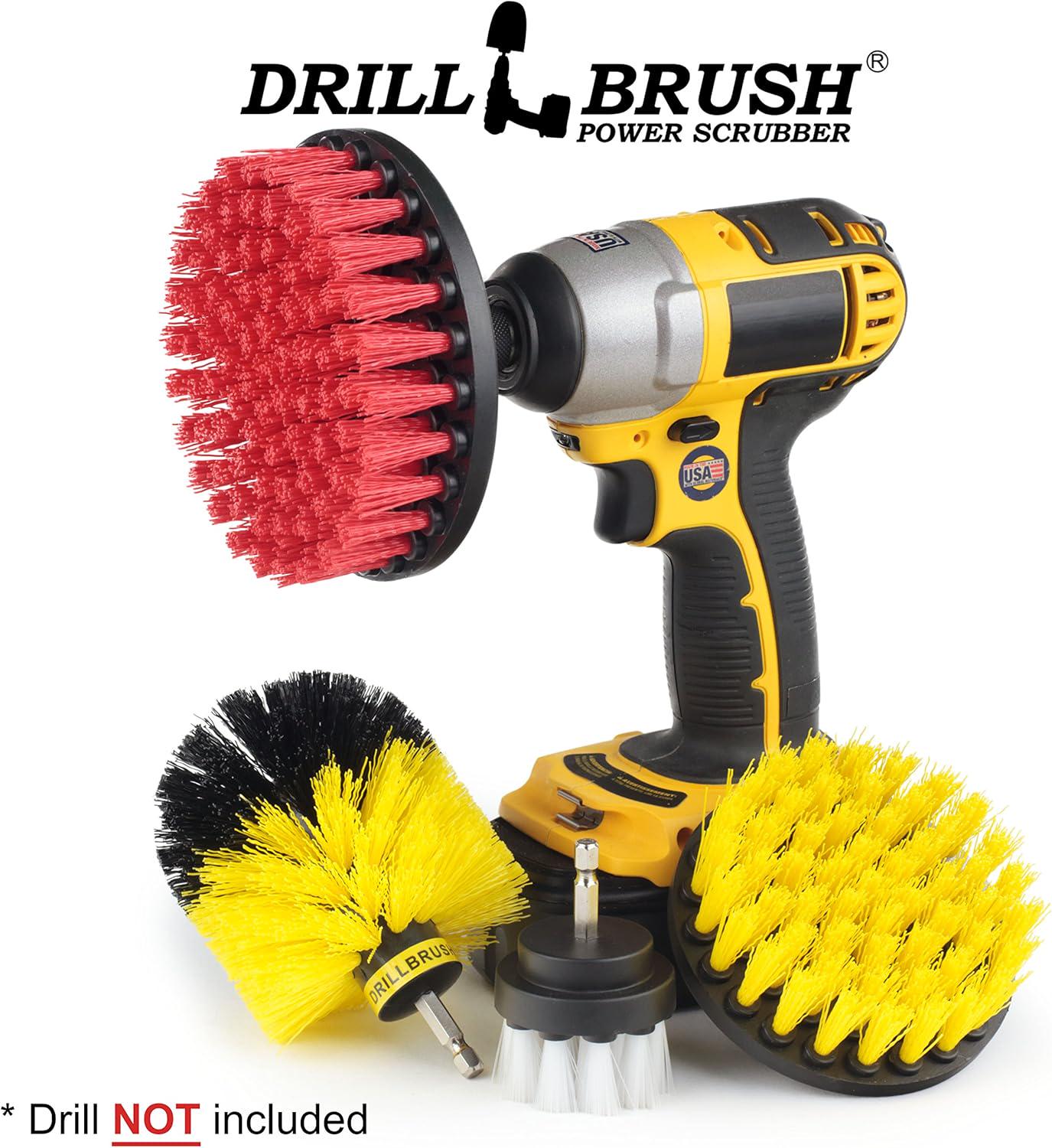 Drillbrush Drill Brush Scrub Brush - Drill Powered Cleaning Attachments - Time Saving Cleaning Kit For Tile And Grout - Cordless Power Scrubber Set - Automotive Detailing Brushes For Vehicle Interior
