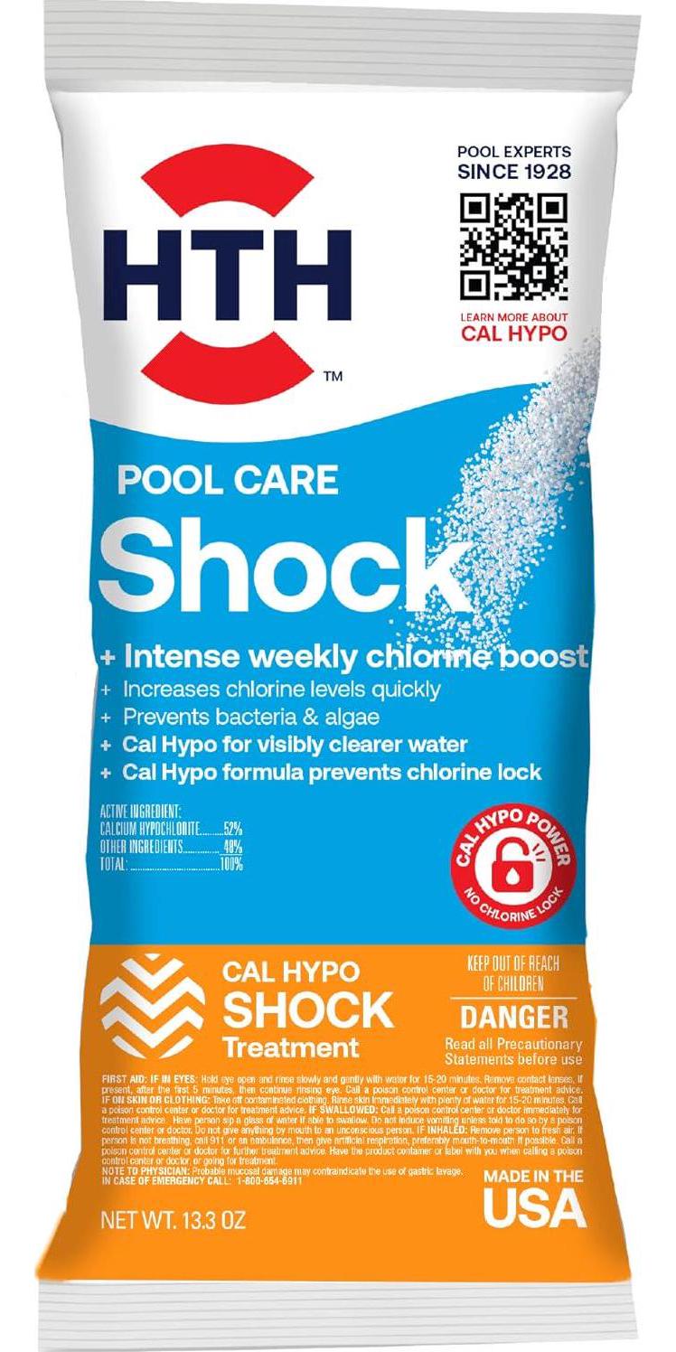HTH 52031 Swimming Pool Care Shock, Swimming Pool Chlorinator Boosts Chlorine Levels, Cal Hypo Formula, 13.3oz (1 Pack)