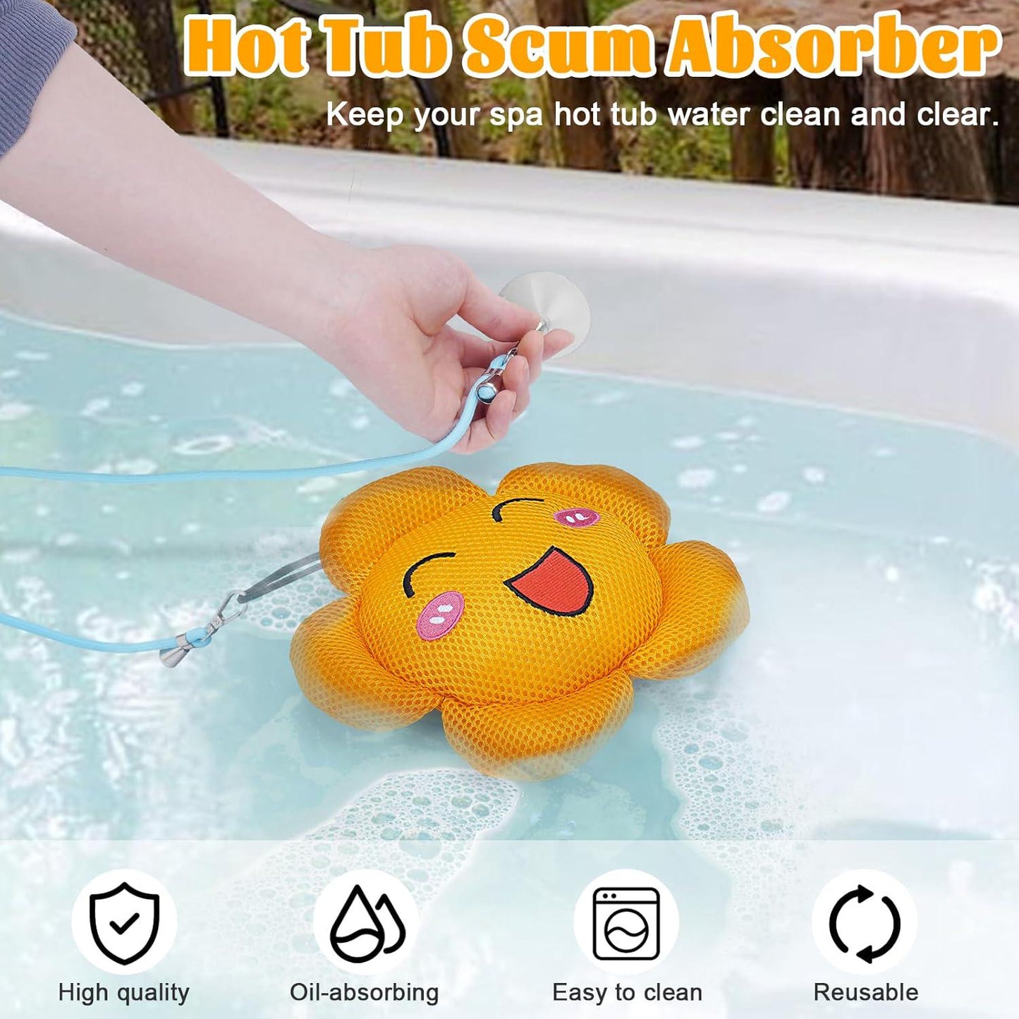 Hot Tub Scum Absorber Oil Absorbing Sponge For Pools, Inflatable Hot Tub Pool Sponge Hot Tub Accessories Reusable Washable Large Size 1 Pack