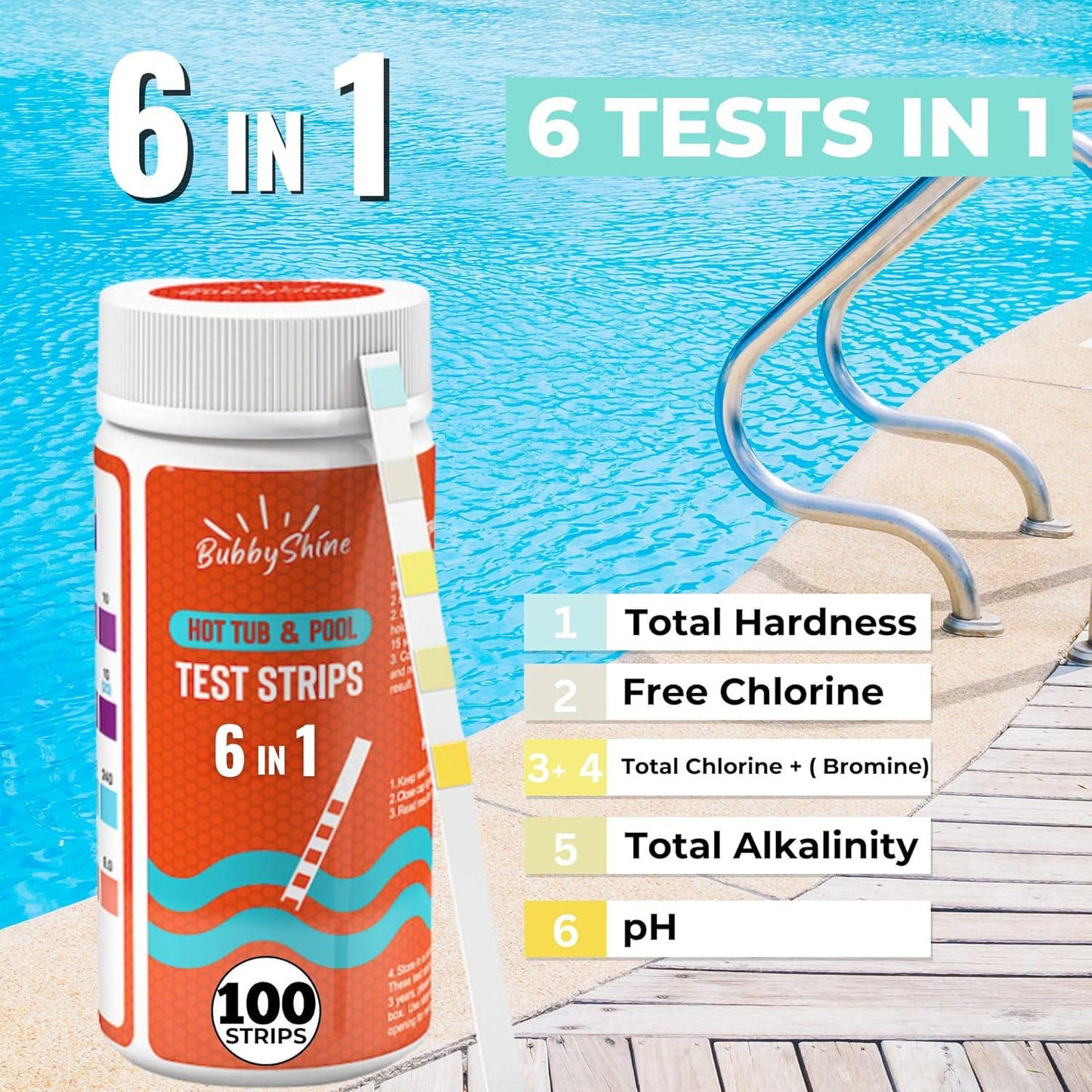 Hot Tub Test Strips - Pool Test Strips For Hot Tub Water Tester, Chlorine Test Strips For Pool Testing Kit, Spa Test Strips For Hot Tub Testing Strips, Ph Strips With Cleaning Cloth
