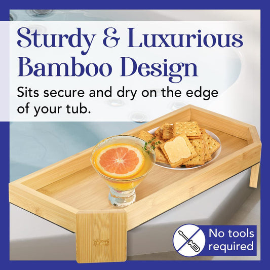 Impresa Bamboo Hot Tub Tray Table, Waterproof, UV-Coated Side Table Caddy With Anti-Slip Backing For Drinks, And Essentials, 17 X 7.5