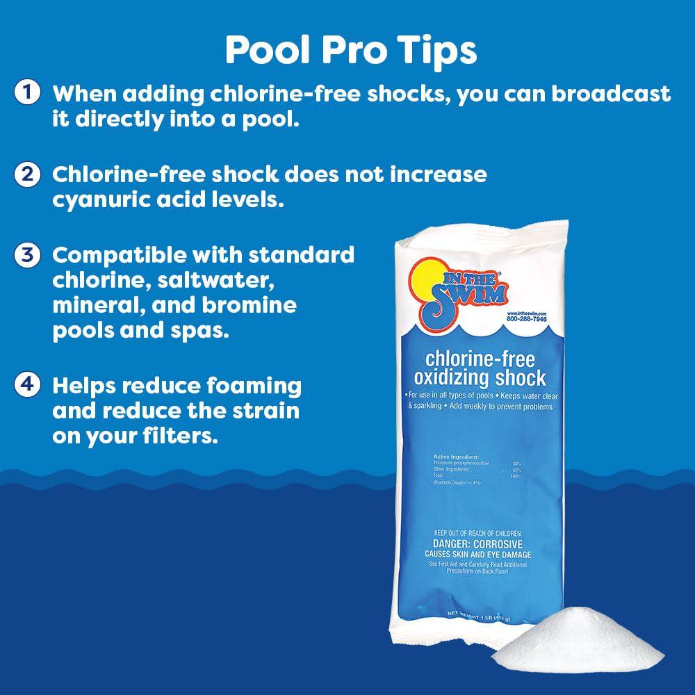 In The Swim Chlorine-Free Pool Shock-Oxidizer Quick Dissolving, Fast-Acting, Shock-Oxidizer - Non-Living Organic Contaminant Eliminator For Swimming Pools And Spas - 24 X 1 Pound Bags