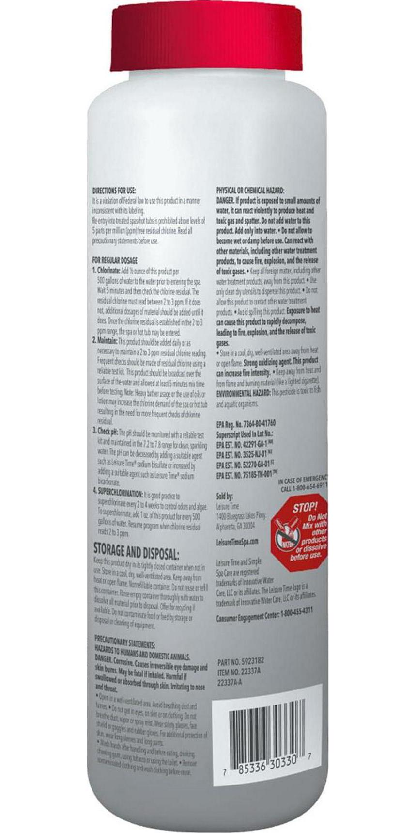 LEISURE TIME 22337A Spa 56 Chlorinating Granules For Hot Tubs, 2 Lbs, Gray