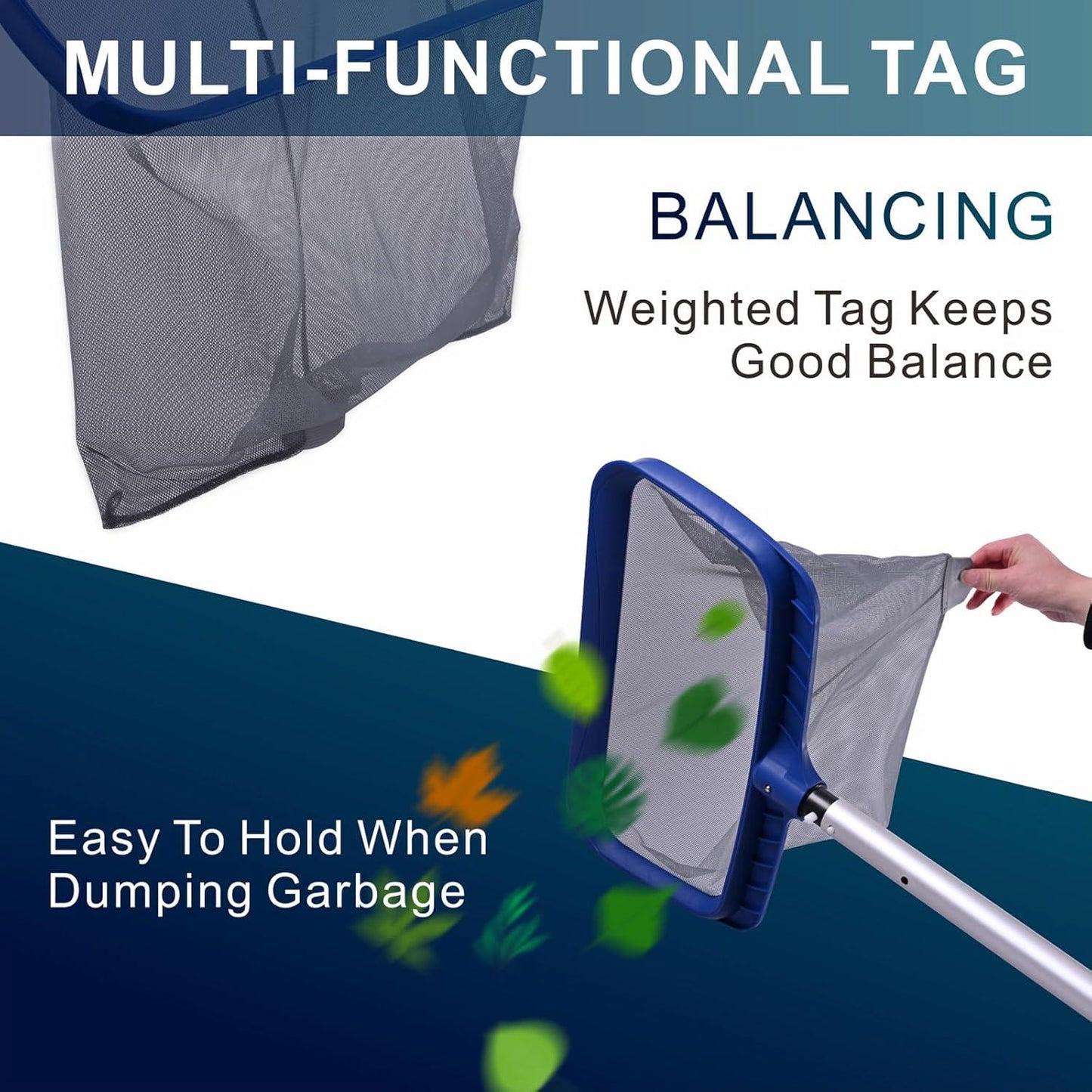 POOLAZA Pool Skimmer Net, Larger Capacity Pool Net Skimmer With Durable Deep Net, Sturdy Frame Pool Nets For Cleaning Effortlessly, High-Efficiency Pool Leaf Net With Easy Scoop Edges