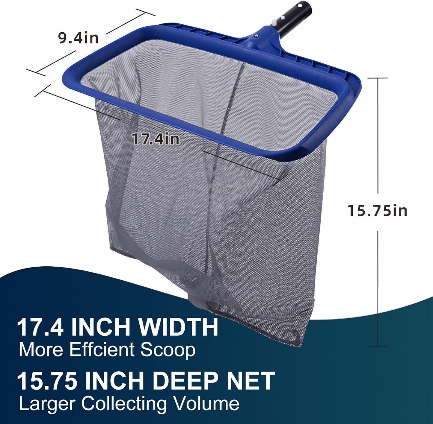 POOLAZA Pool Skimmer Net, Larger Capacity Pool Net Skimmer With Durable Deep Net, Sturdy Frame Pool Nets For Cleaning Effortlessly, High-Efficiency Pool Leaf Net With Easy Scoop Edges