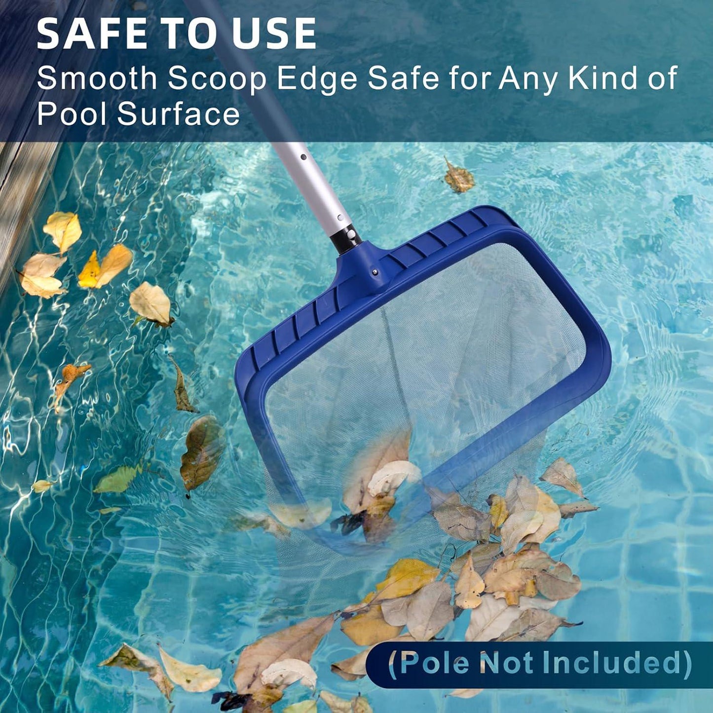 POOLAZA Pool Skimmer Net, Larger Capacity Pool Net Skimmer With Durable Deep Net, Sturdy Frame Pool Nets For Cleaning Effortlessly, High-Efficiency Pool Leaf Net With Easy Scoop Edges