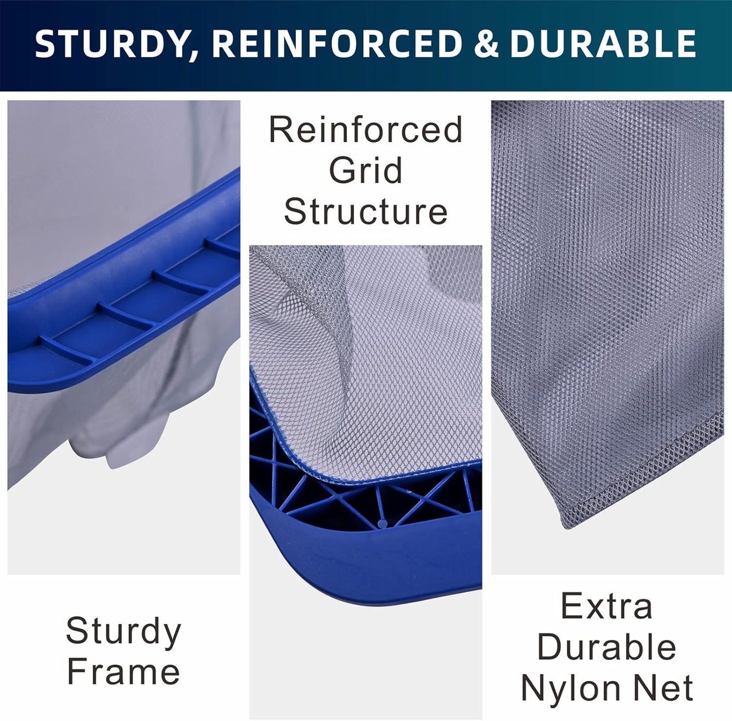 POOLAZA Pool Skimmer Net, Larger Capacity Pool Net Skimmer With Durable Deep Net, Sturdy Frame Pool Nets For Cleaning Effortlessly, High-Efficiency Pool Leaf Net With Easy Scoop Edges