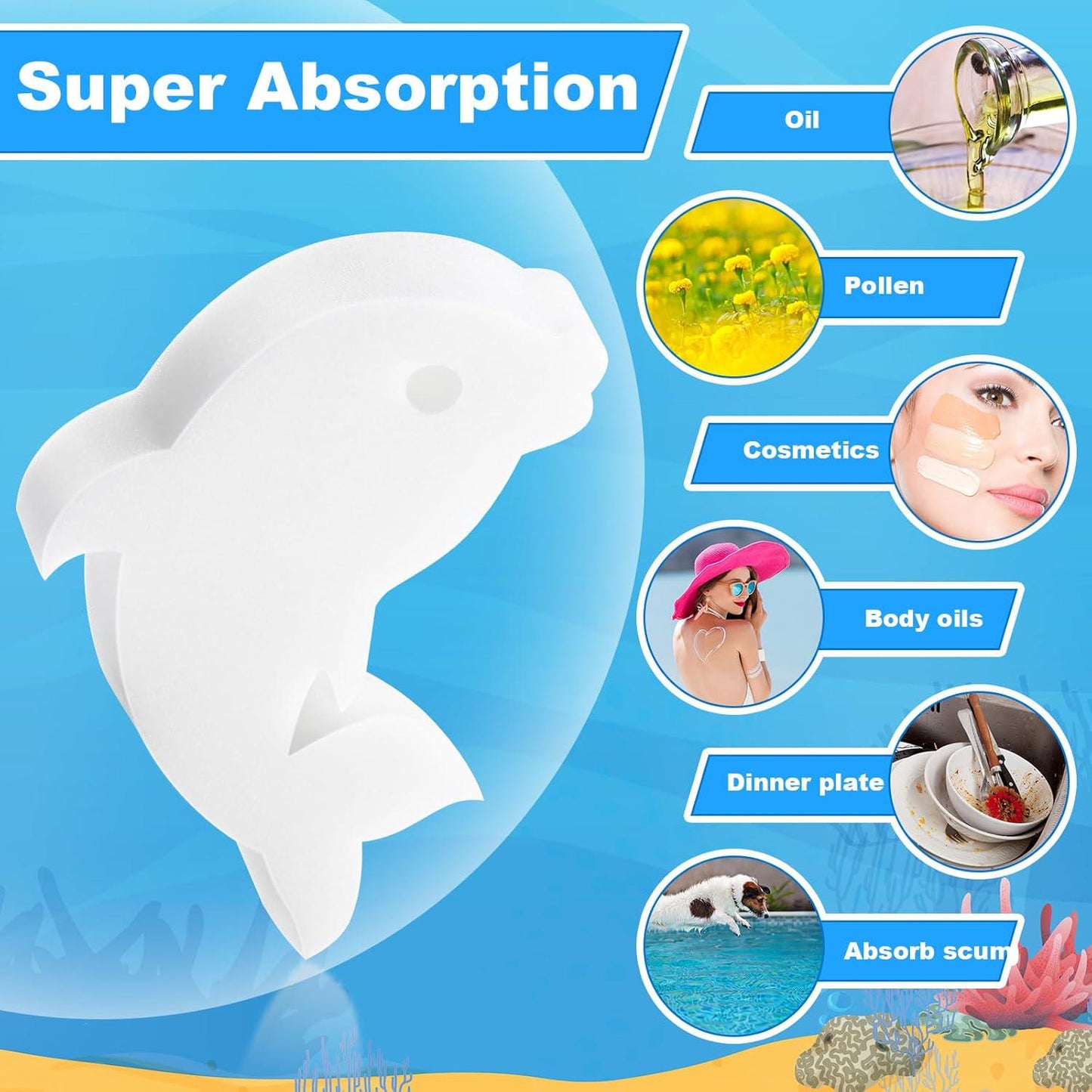 Patelai 40 Pcs Hot Tub Sponge Spa Cleaning Sponges For Hot Tub Oil Absorbing Sponge Cleaning Scum For Spa, Bathtub And Swimming Pool To Soak Up Oils Bathtub Accessories(White Dolphin)