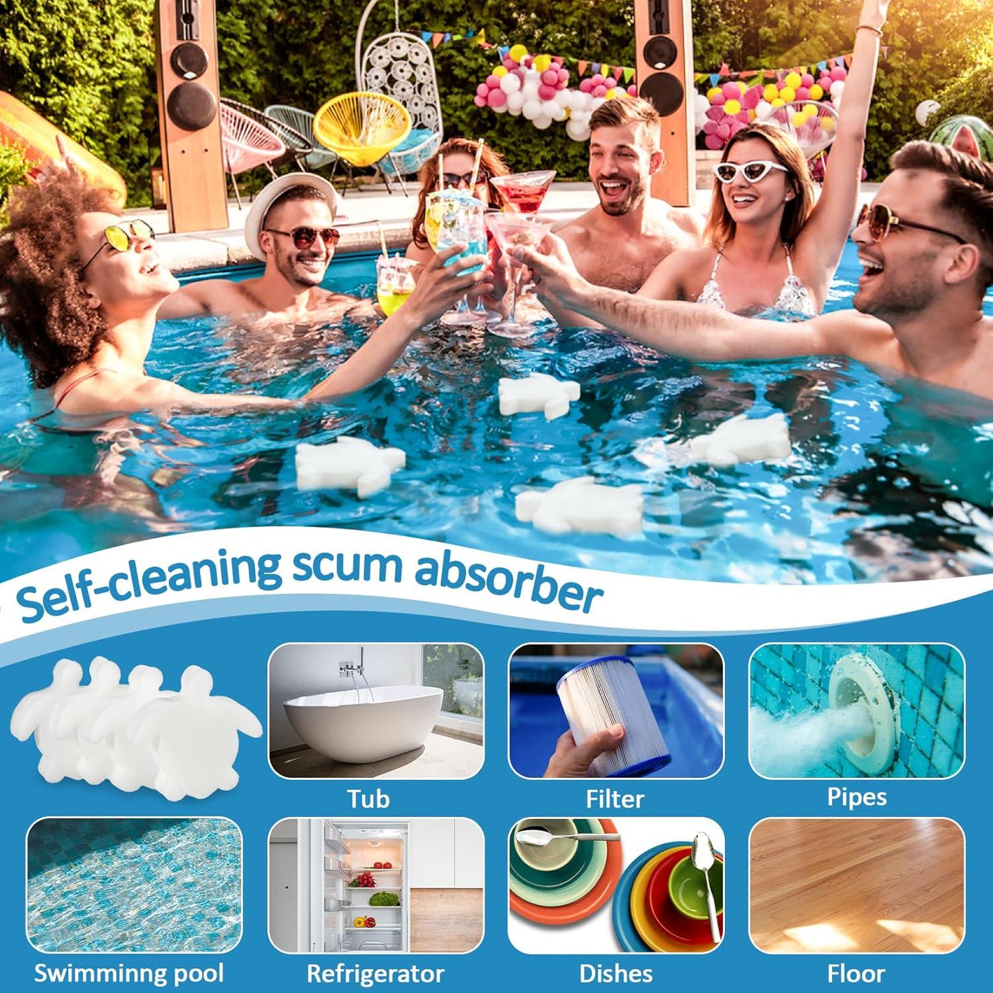 Pool Sponge Oil Absorber 16 PCS - Pool Scum Sponge,Pool Sponges That Soak Up Oil Hot Tub Sponge Oil Absorbing Sponge Turtle Oil Scum Absorbing Filter Sponge For Hot Tub Swimming Pool,Spa