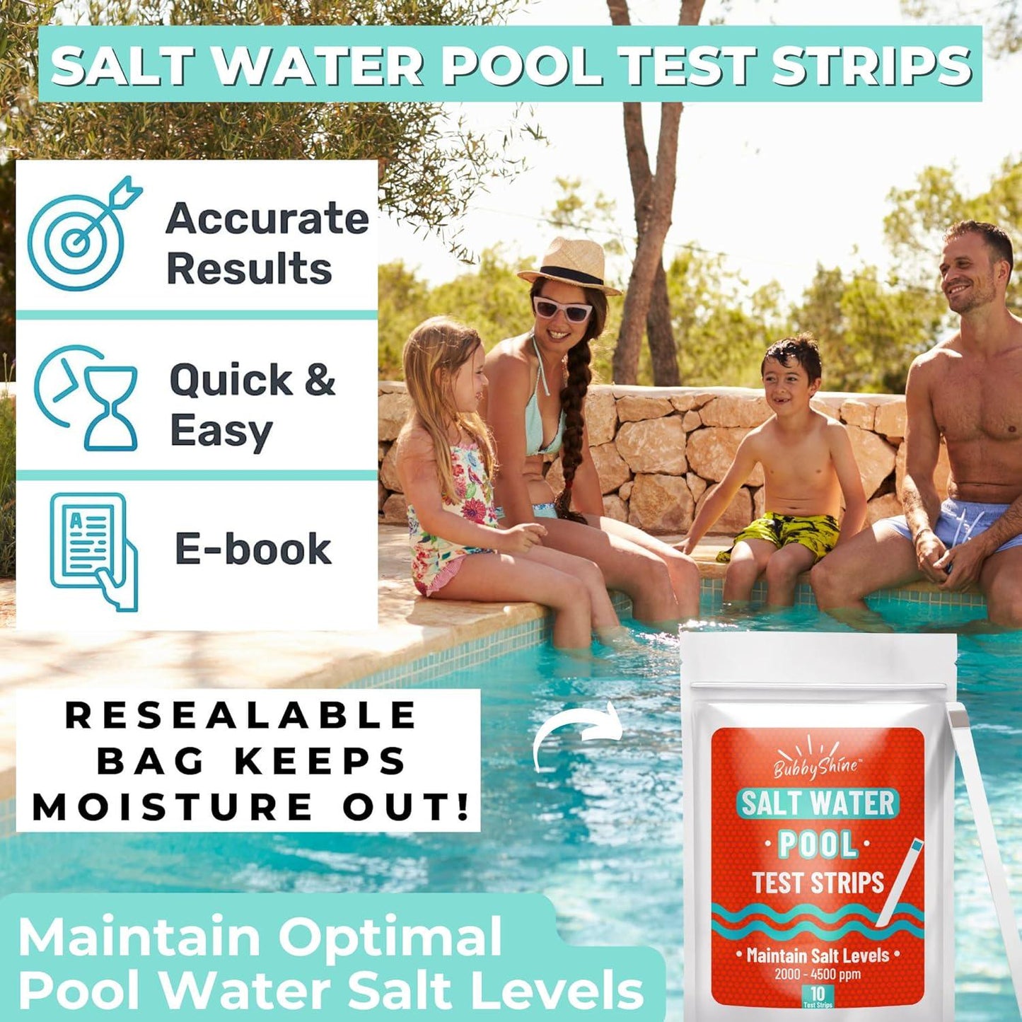 Salt Water Pool Test Strips - Salt Water Pool Testing Kit, Pool Salt Test Strips, Pool Salt Tester For Saltwater Pool, Salt Water Pool Testing Strips, Salt Water Pool Tester