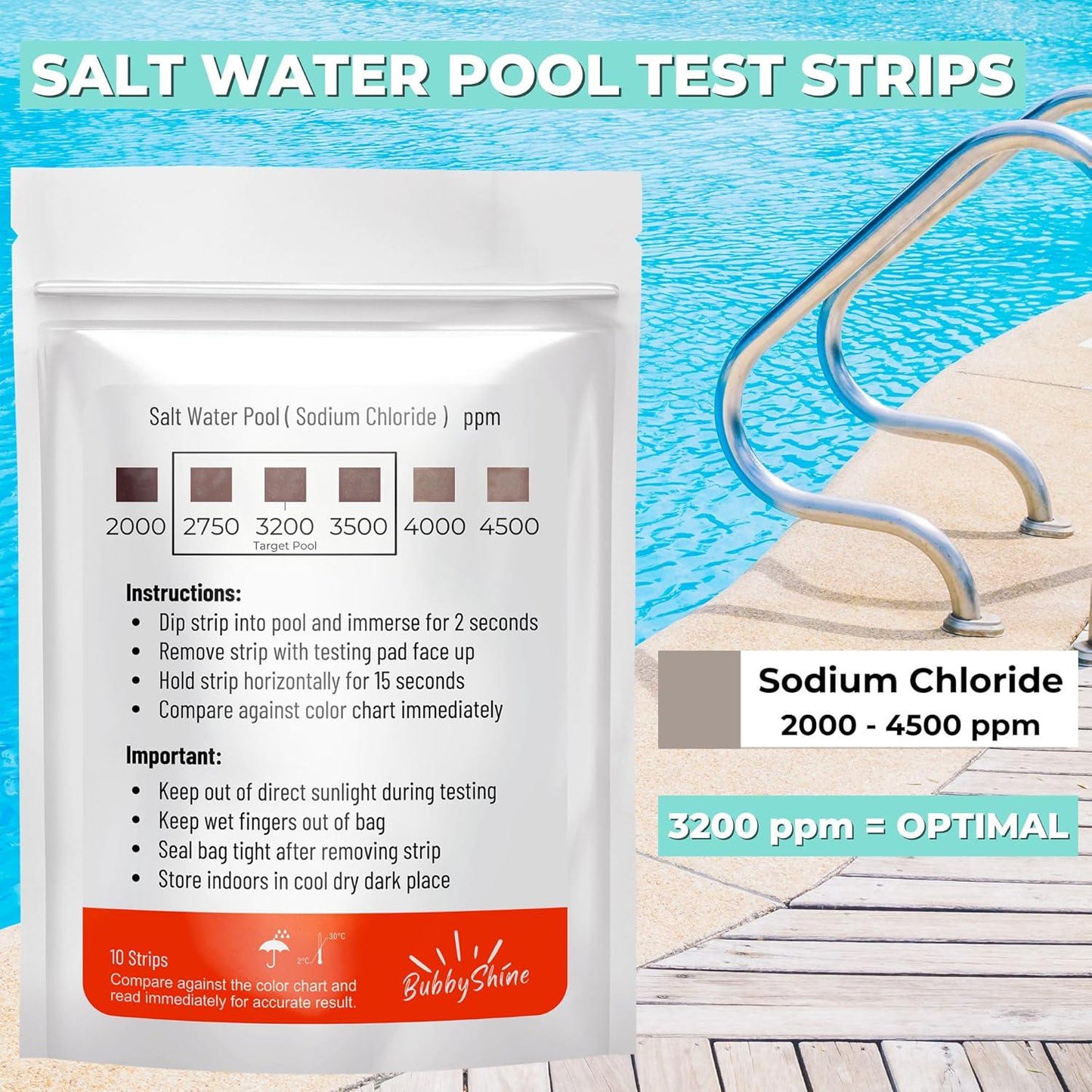 Salt Water Pool Test Strips - Salt Water Pool Testing Kit, Pool Salt Test Strips, Pool Salt Tester For Saltwater Pool, Salt Water Pool Testing Strips, Salt Water Pool Tester