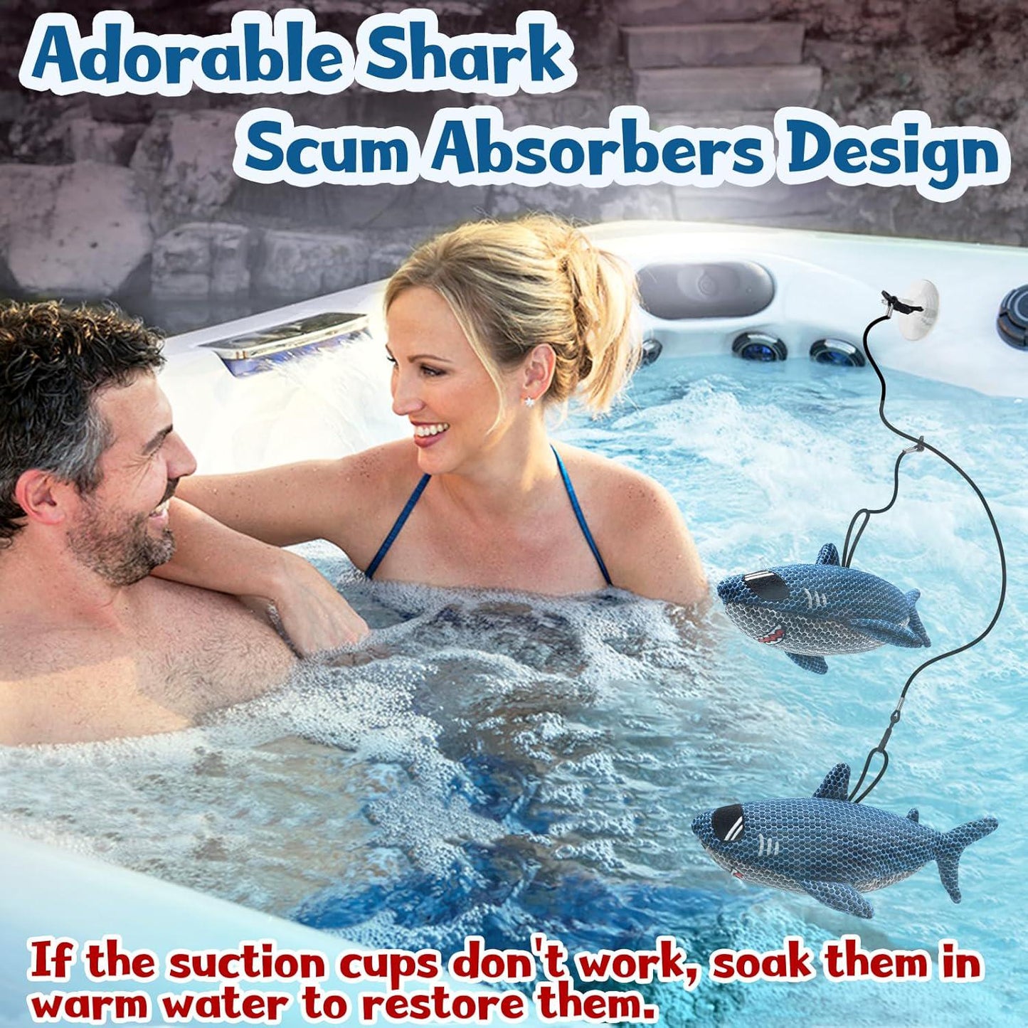 Shark Hot Tub Scum Absorber Reusable Washable Hot Tub Sponge Scum Absorber For Spa Hot Tub Oil Scum Absorber Spa Accessories For Adults (2 Pack, Shark)